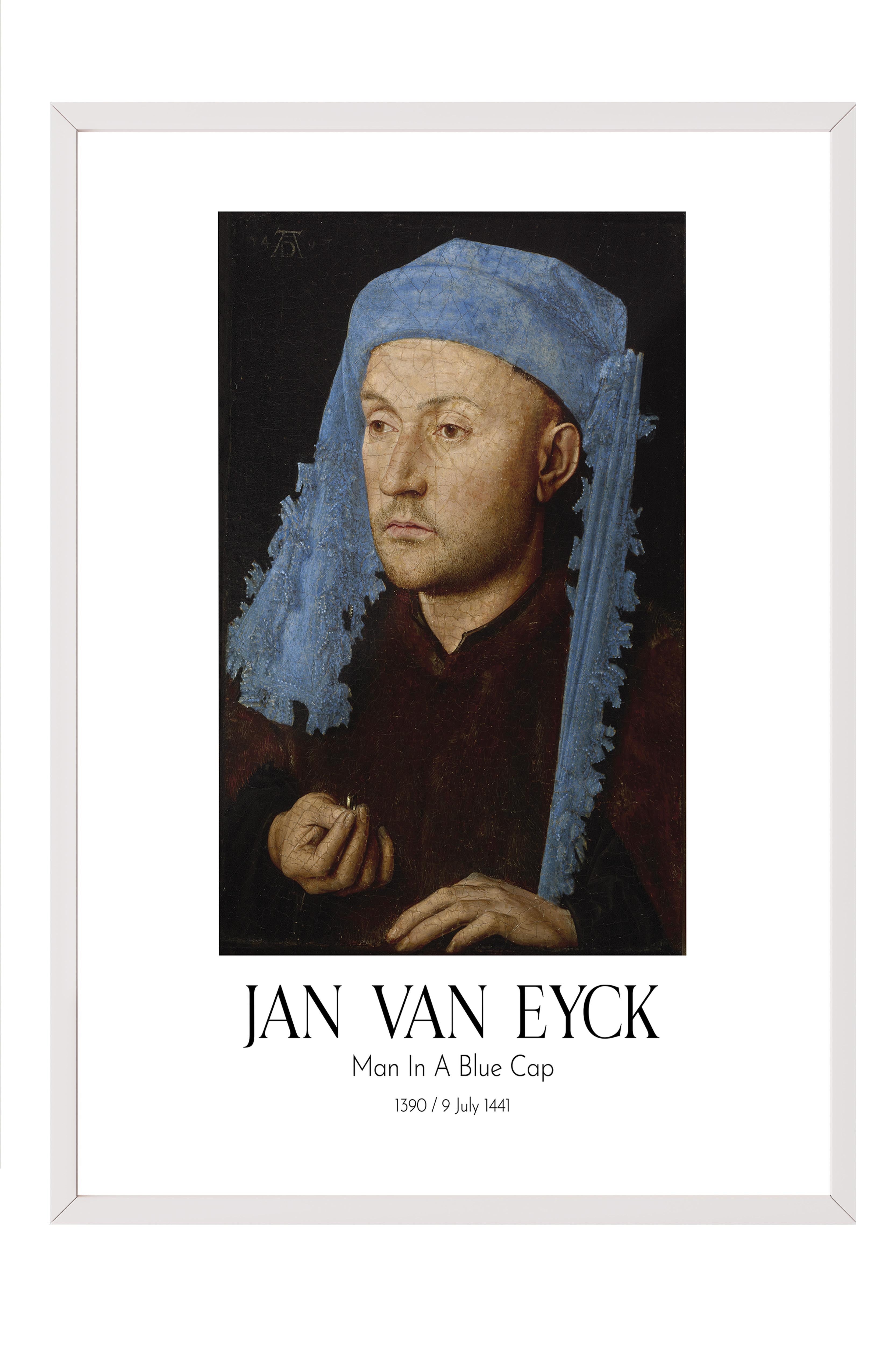 Jan Van Eyck - Man In A Blue Cap, Beyaz Çerçeveli Tablo, Sanat Serisi NO:112139