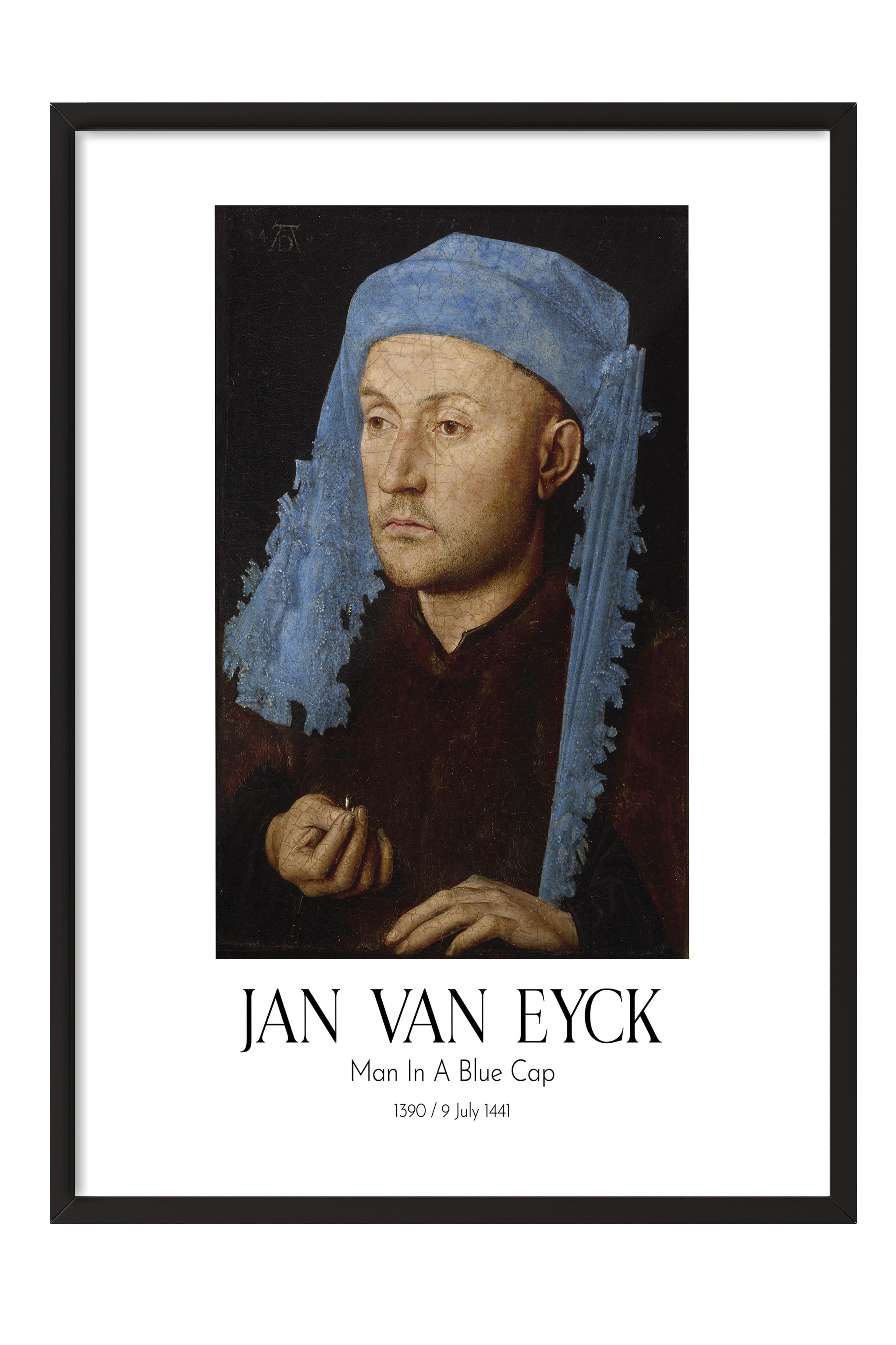 Jan Van Eyck - Man In A Blue Cap, Siyah Çerçeveli Tablo, Sanat Serisi NO:112139