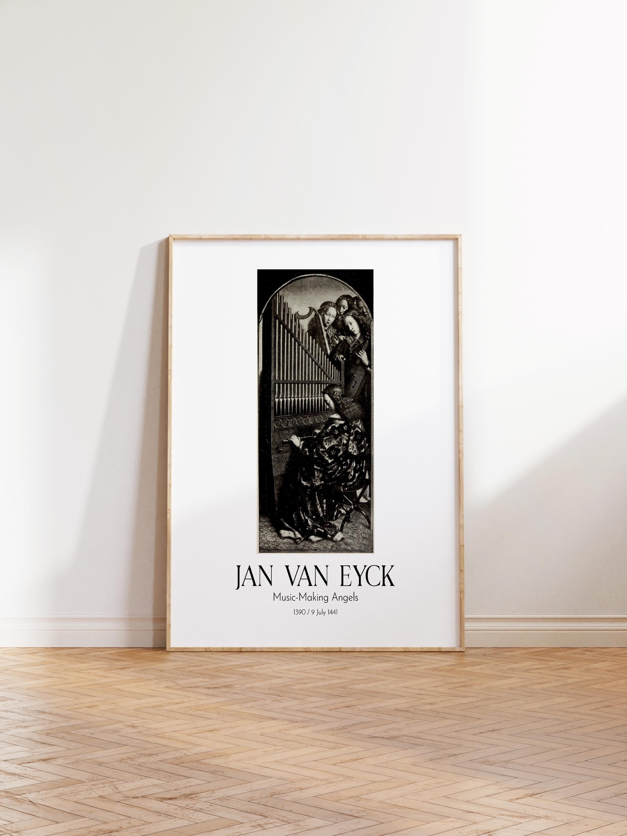 Jan Van Eyck - Music-Making Angels - Black, Ahşap Çerçeveli Tablo, Sanat Serisi NO:112141