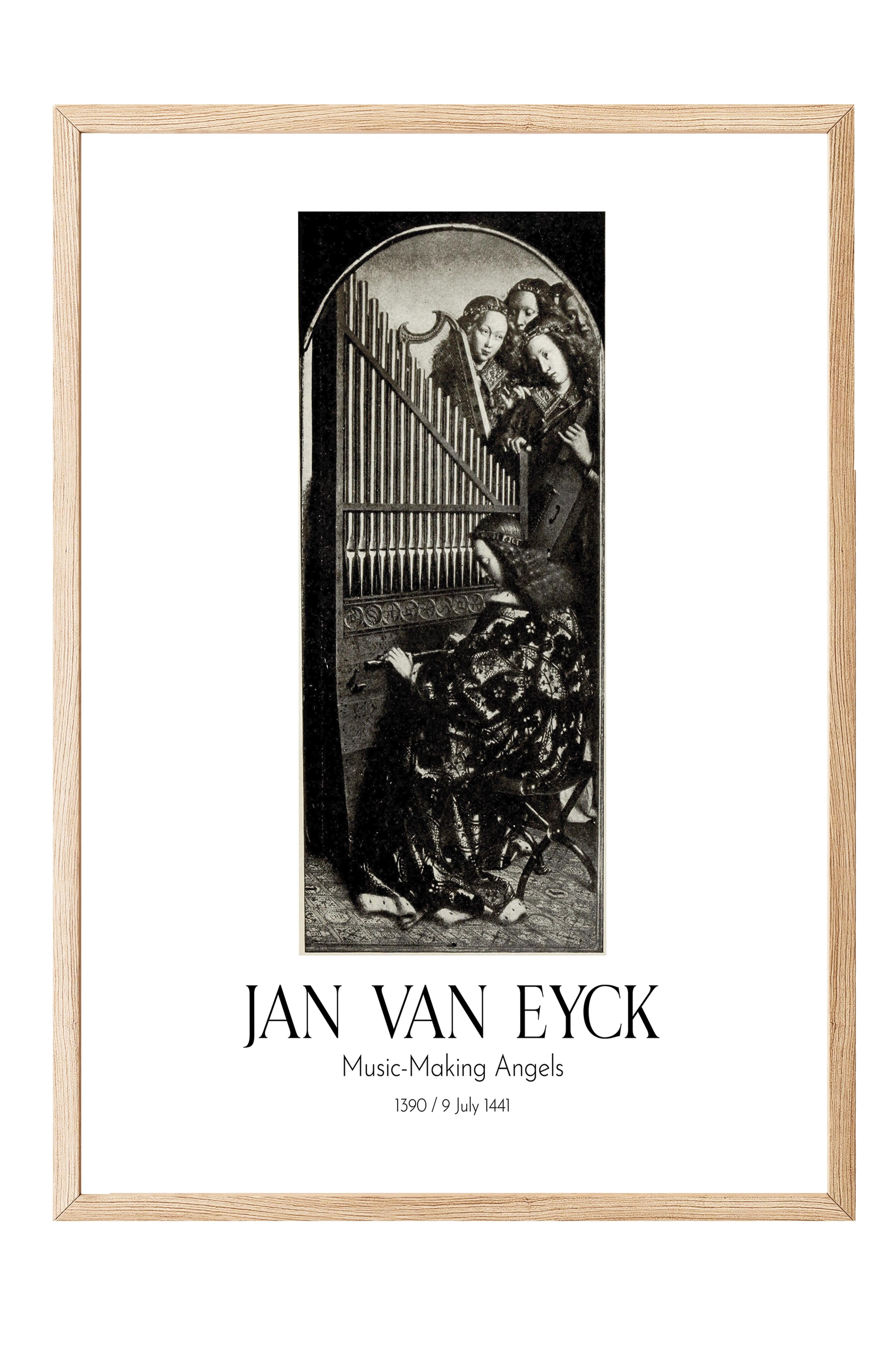 Jan Van Eyck - Music-Making Angels - Black, Ahşap Çerçeveli Tablo, Sanat Serisi NO:112141