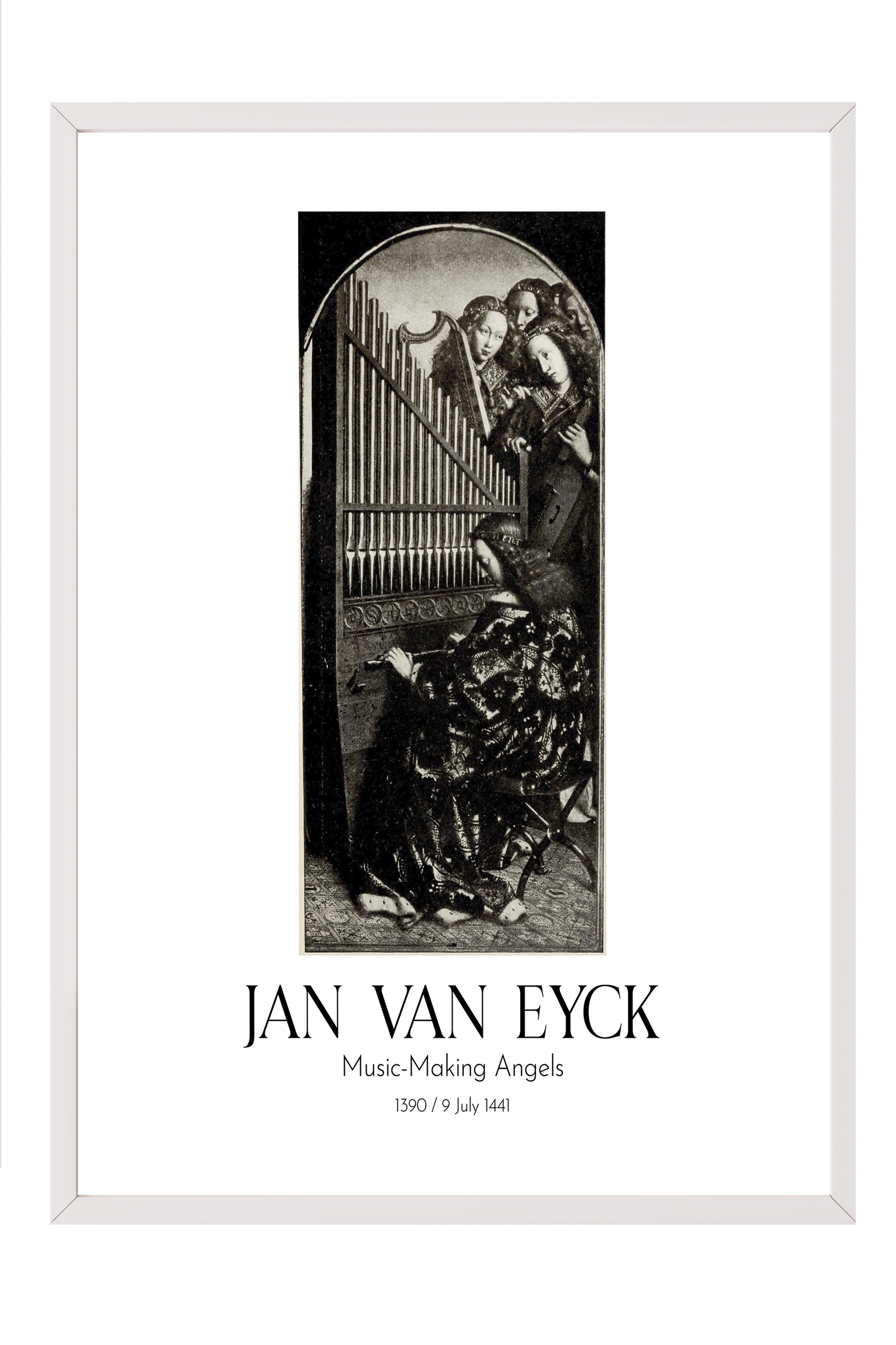 Jan Van Eyck - Music-Making Angels - Black, Beyaz Çerçeveli Tablo, Sanat Serisi NO:112141