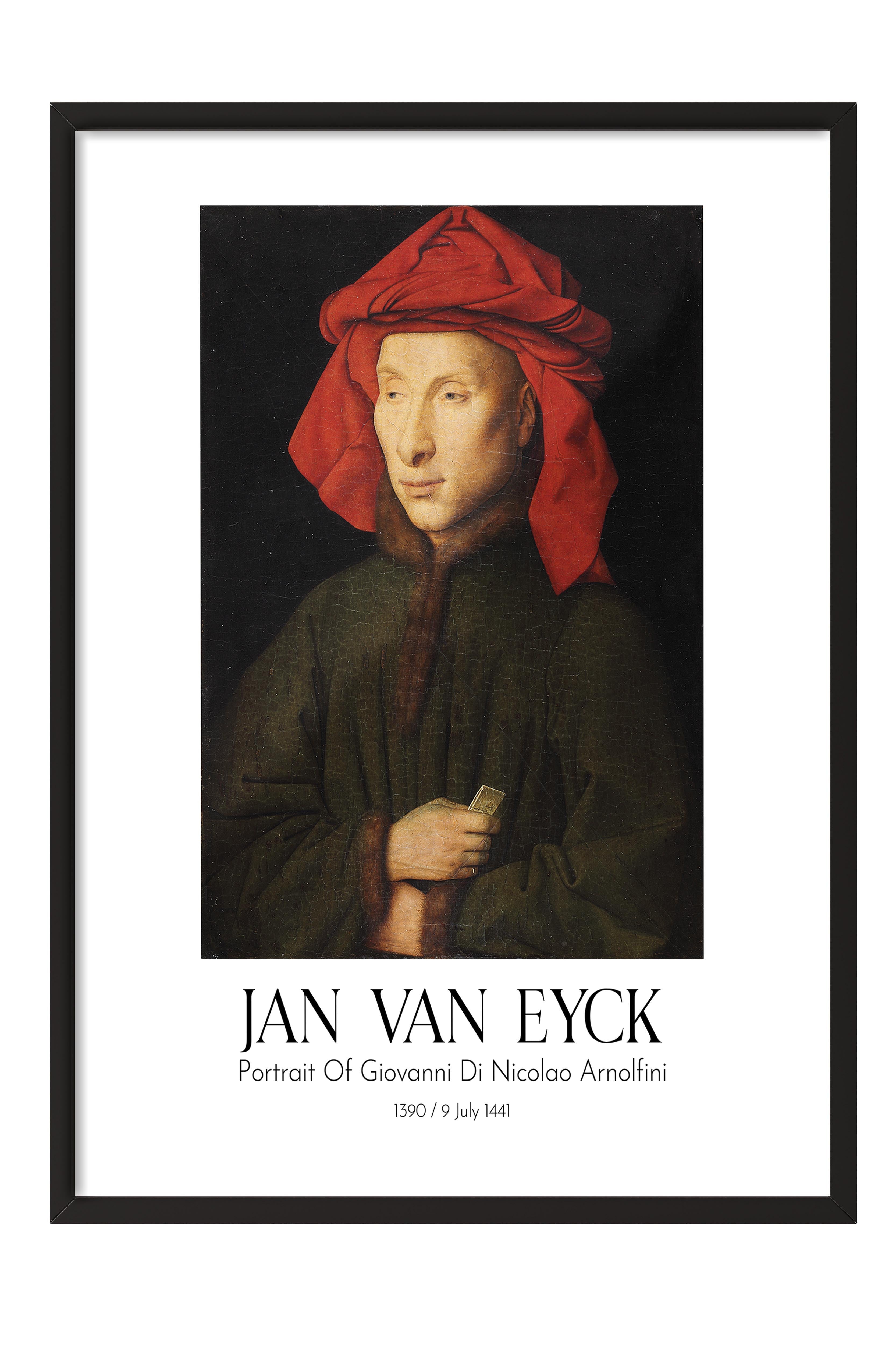 Jan Van Eyck - Portrait Of Giovanni Di Nicolao Arnolfini, Siyah Çerçeveli Tablo, Sanat Serisi NO:112145