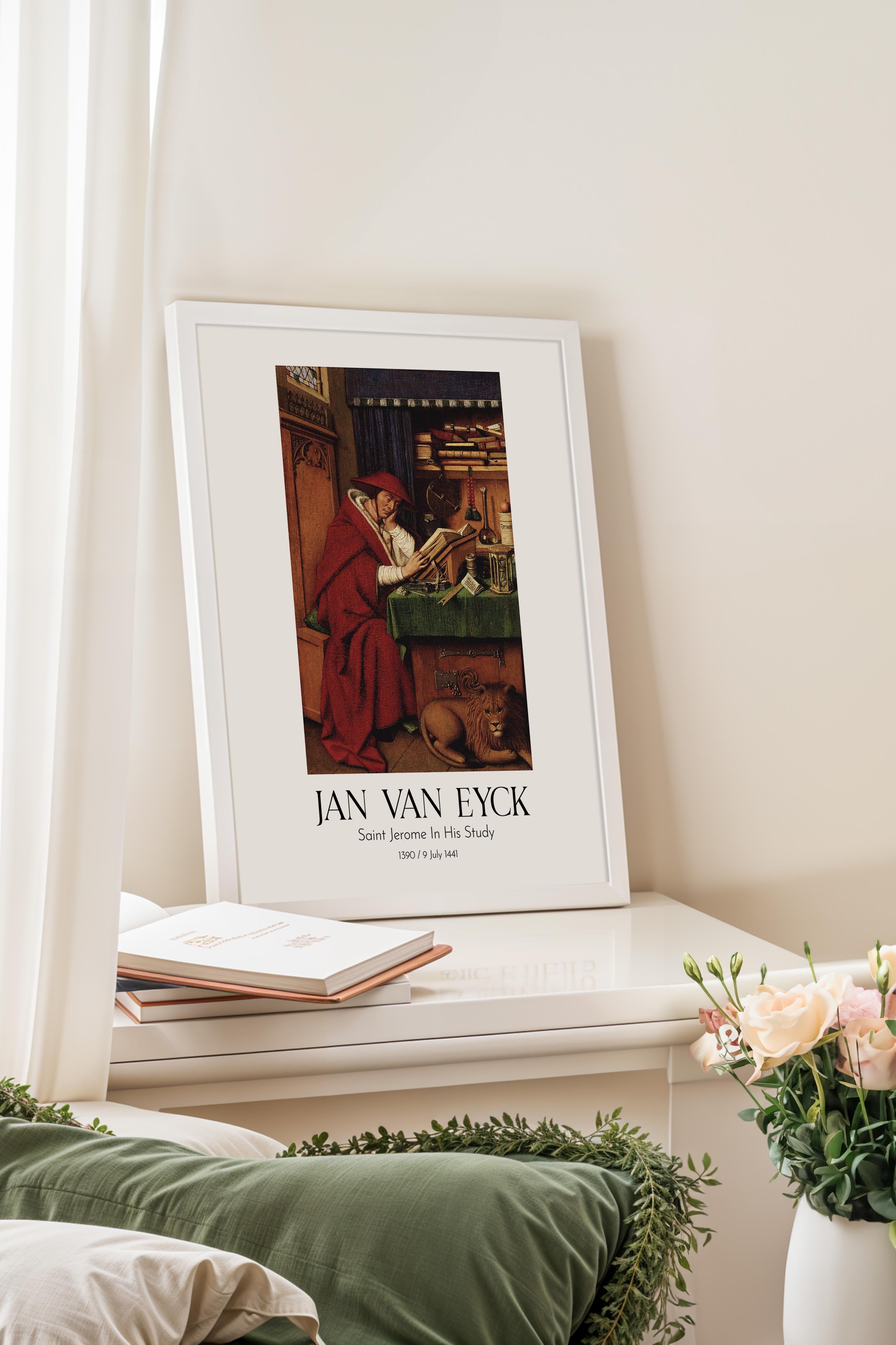 Jan Van Eyck - Saint Jerome In His Study, Beyaz Çerçeveli Tablo, Sanat Serisi NO:112150