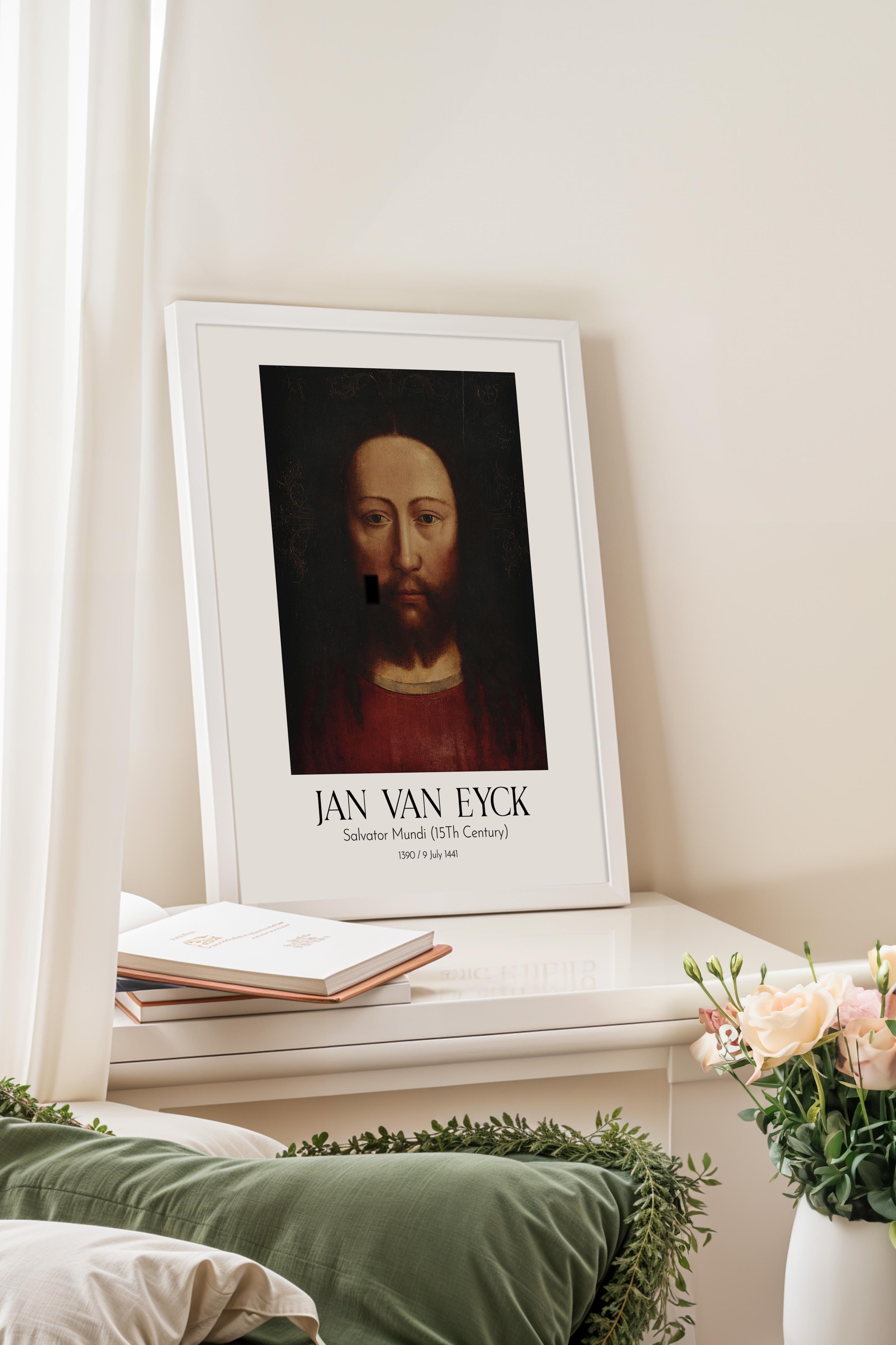Jan Van Eyck - Salvator Mundi (15Th Century), Beyaz Çerçeveli Tablo, Sanat Serisi NO:112152