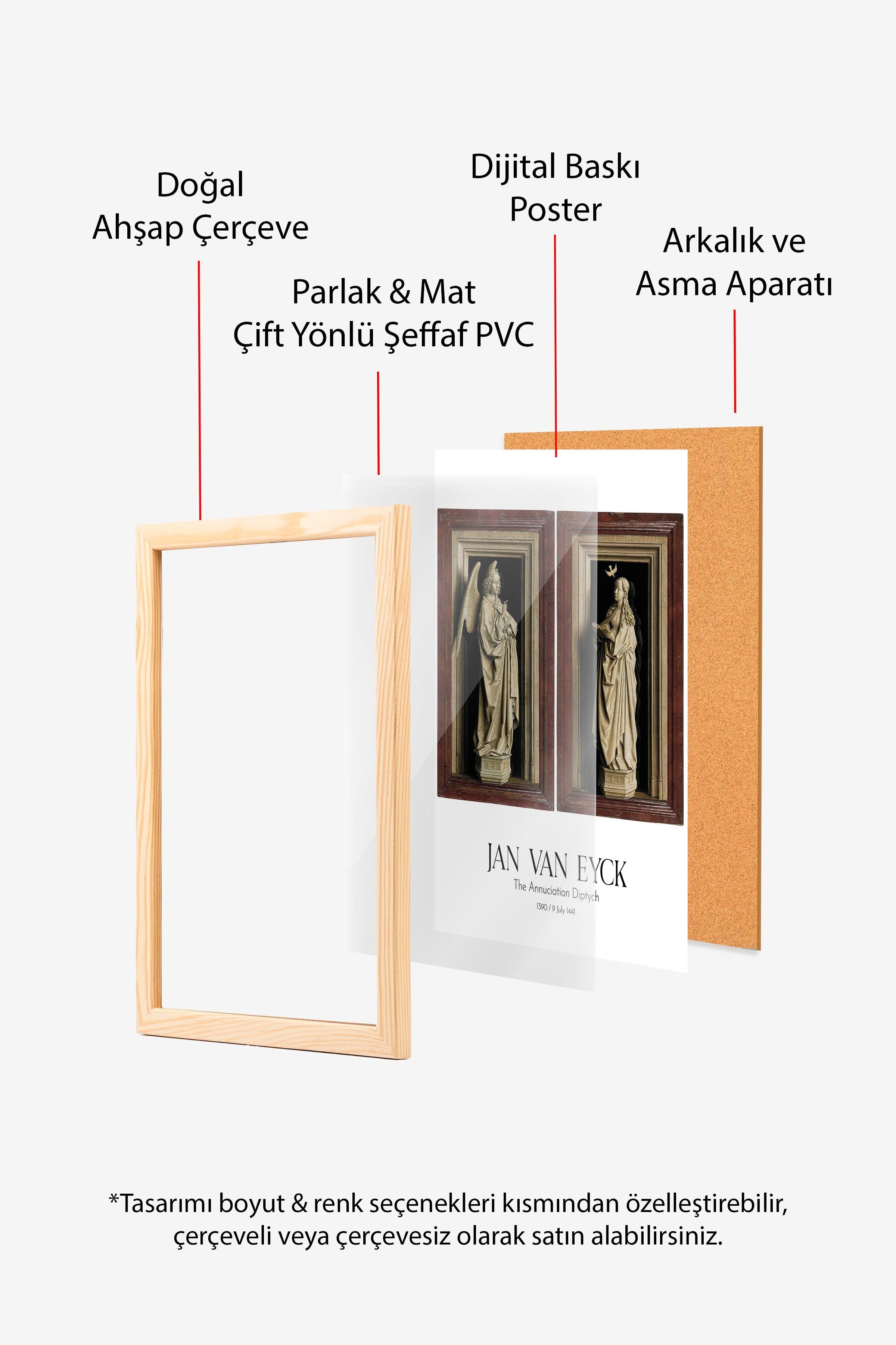 Jan Van Eyck - The Annuciation Diptych, Ahşap Çerçeveli Tablo, Sanat Serisi NO:112154