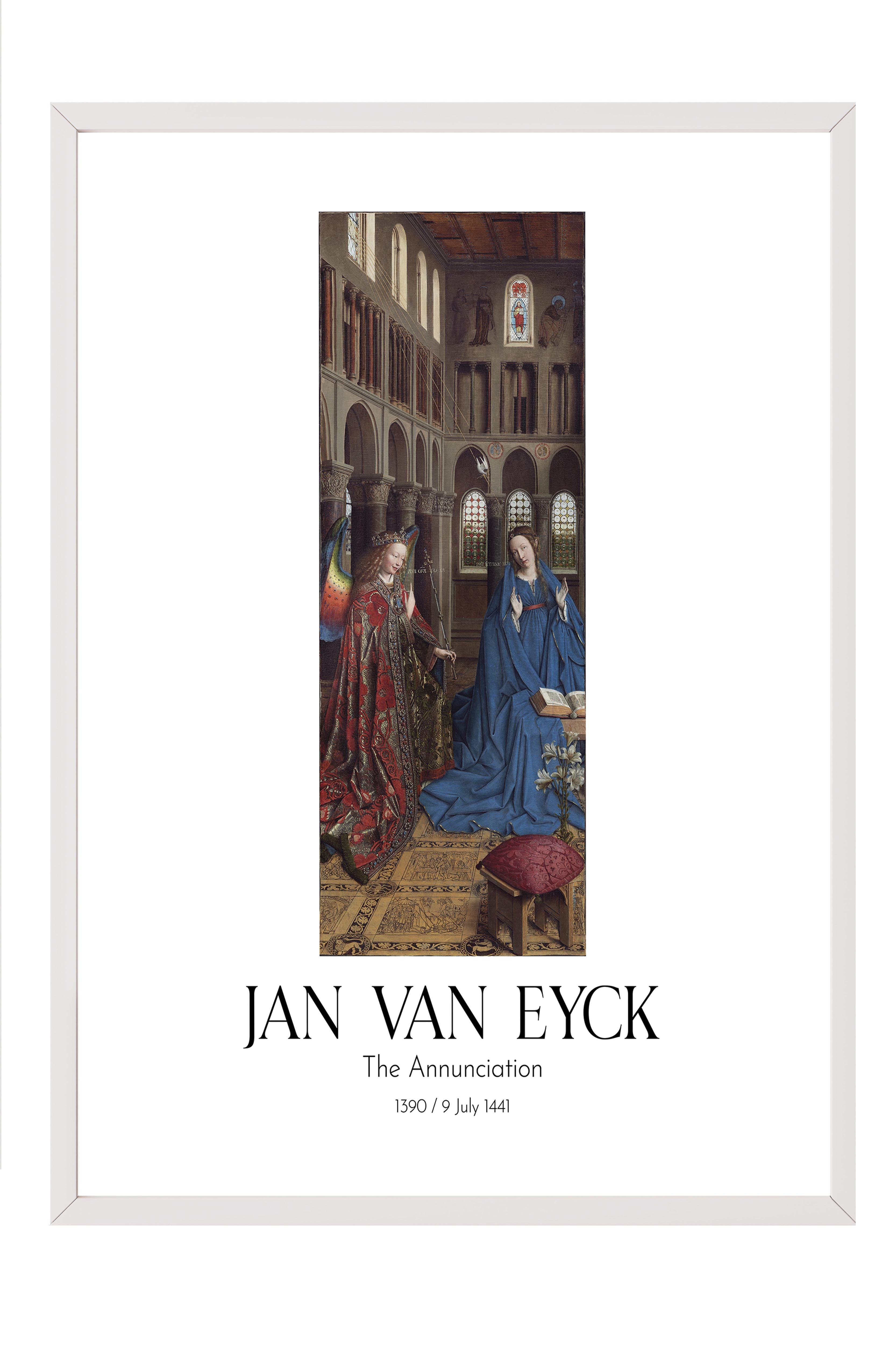 Jan Van Eyck - The Annunciation, Beyaz Çerçeveli Tablo, Sanat Serisi NO:112155