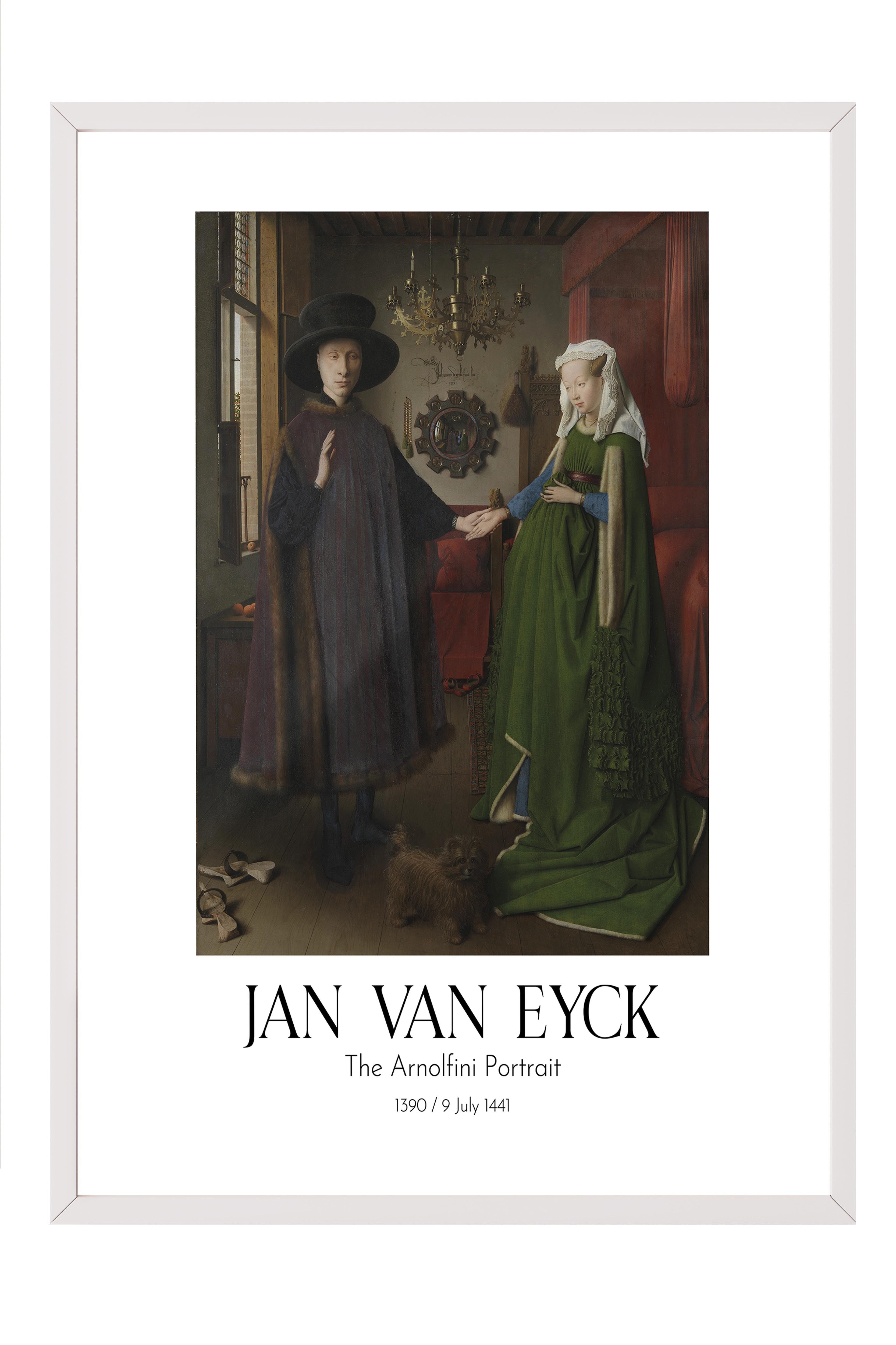 Jan Van Eyck - The Arnolfini Portrait, Beyaz Çerçeveli Tablo, Sanat Serisi NO:112156