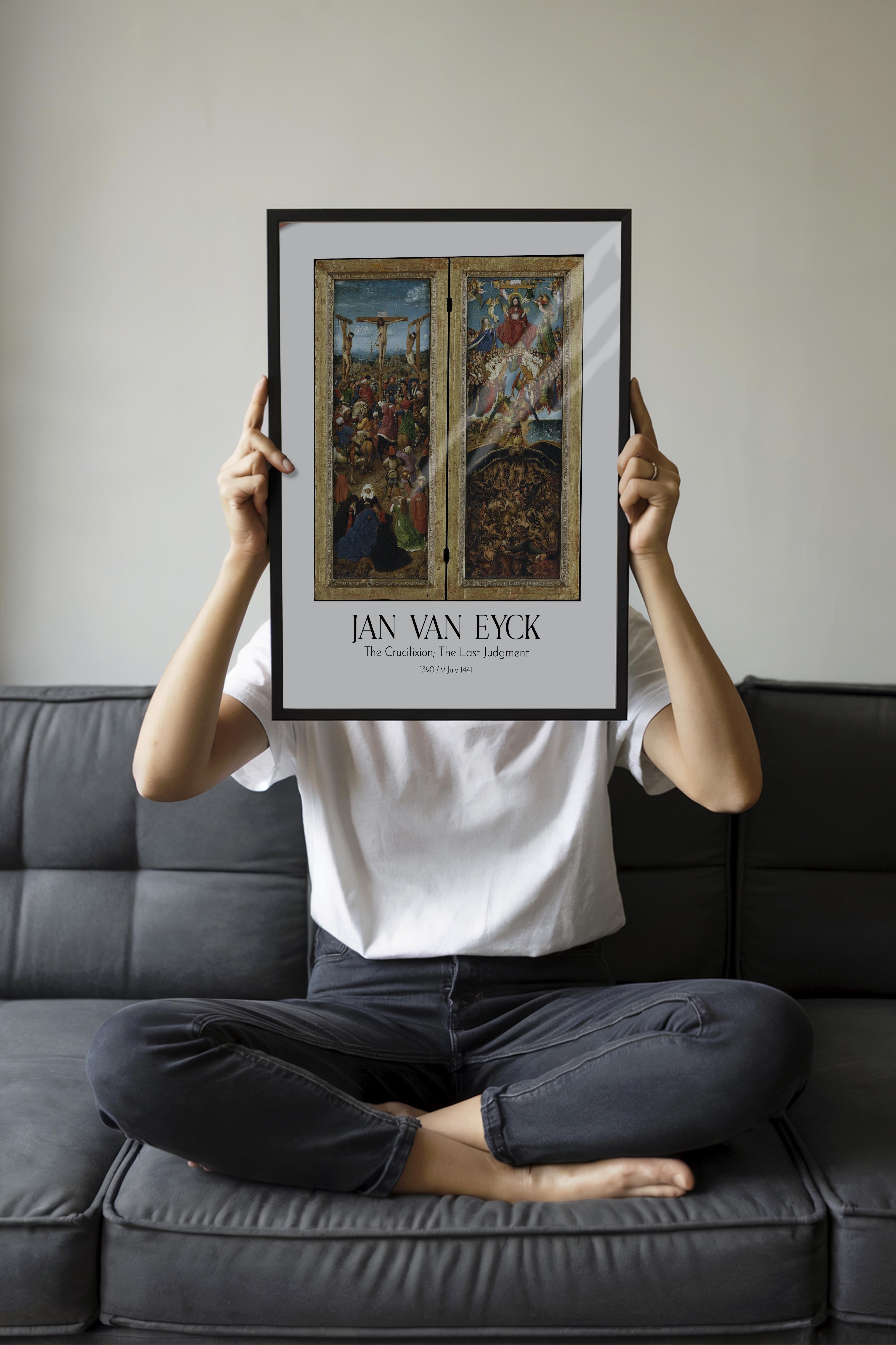 Jan Van Eyck - The Crucifixion; The Last Judgment, Siyah Çerçeveli Tablo, Sanat Serisi NO:112157