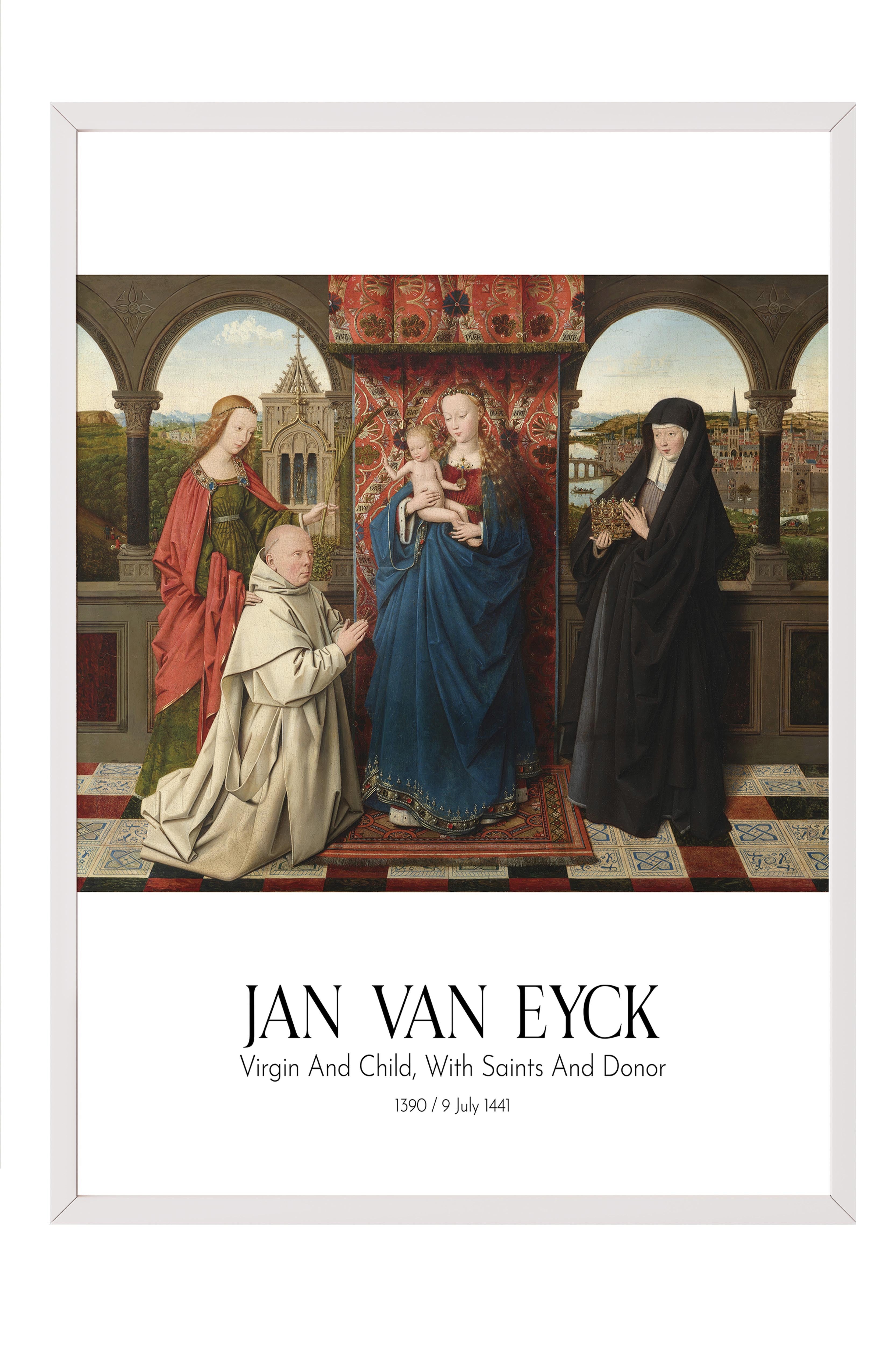 Jan Van Eyck - Virgin And Child, With Saints And Donor, Beyaz Çerçeveli Tablo, Sanat Serisi NO:112162