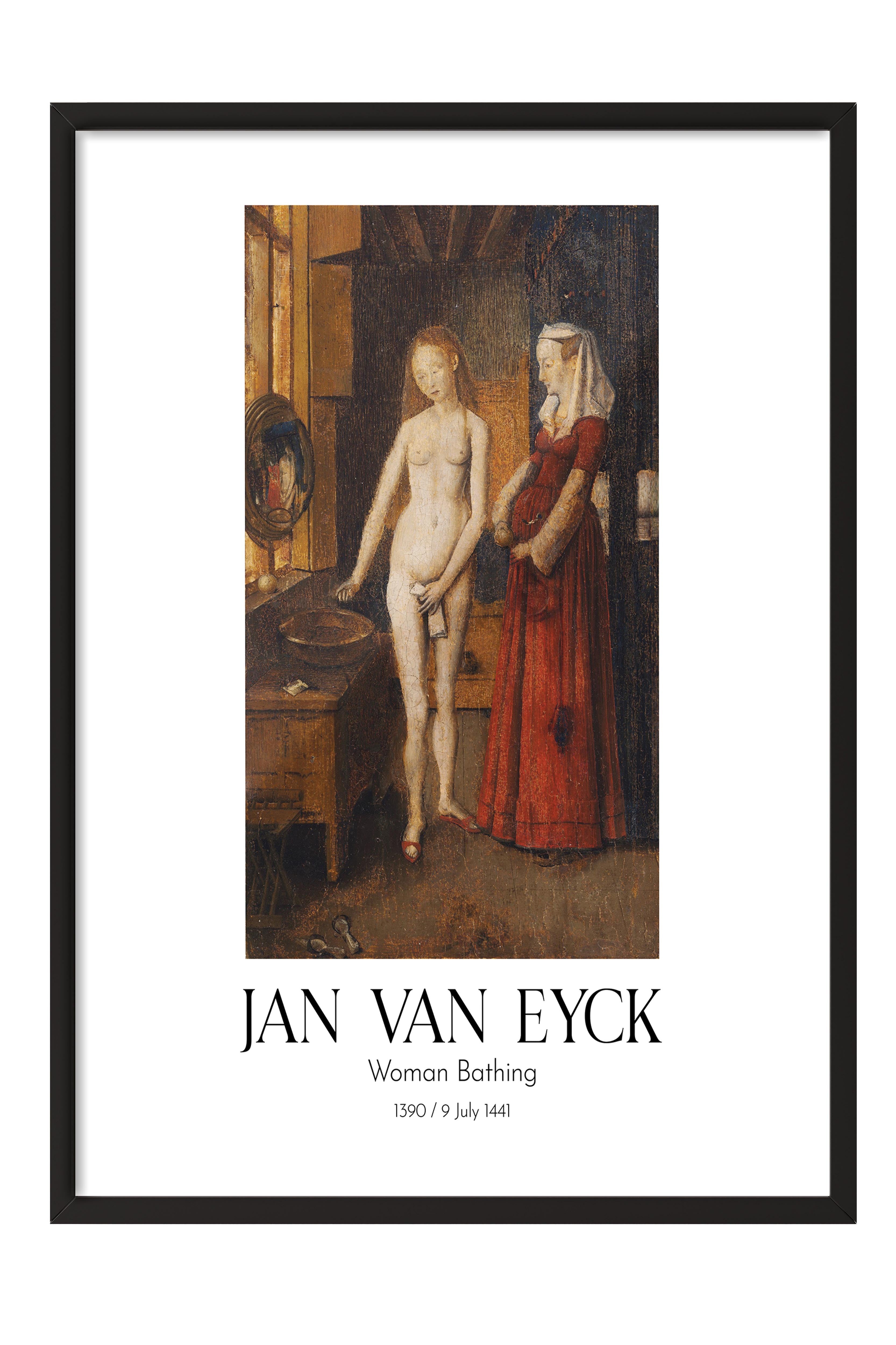 Jan Van Eyck - Woman Bathing, Siyah Çerçeveli Tablo, Sanat Serisi NO:112163