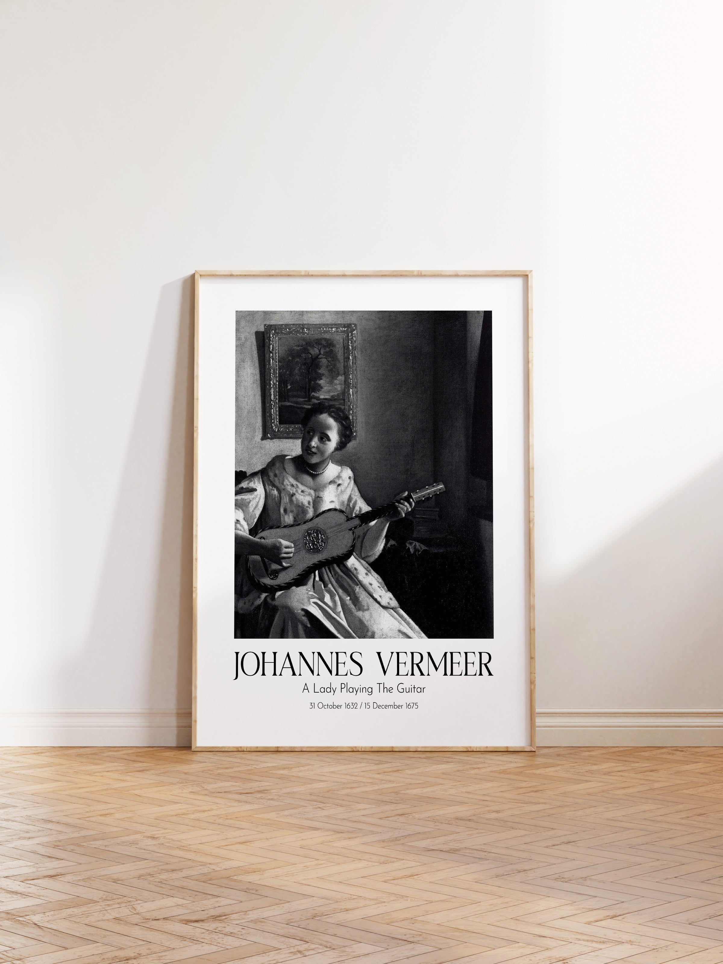 Johannes Vermeer - A Lady Playing The Guitar, Ahşap Çerçeveli Tablo, Sanat Serisi NO:110340