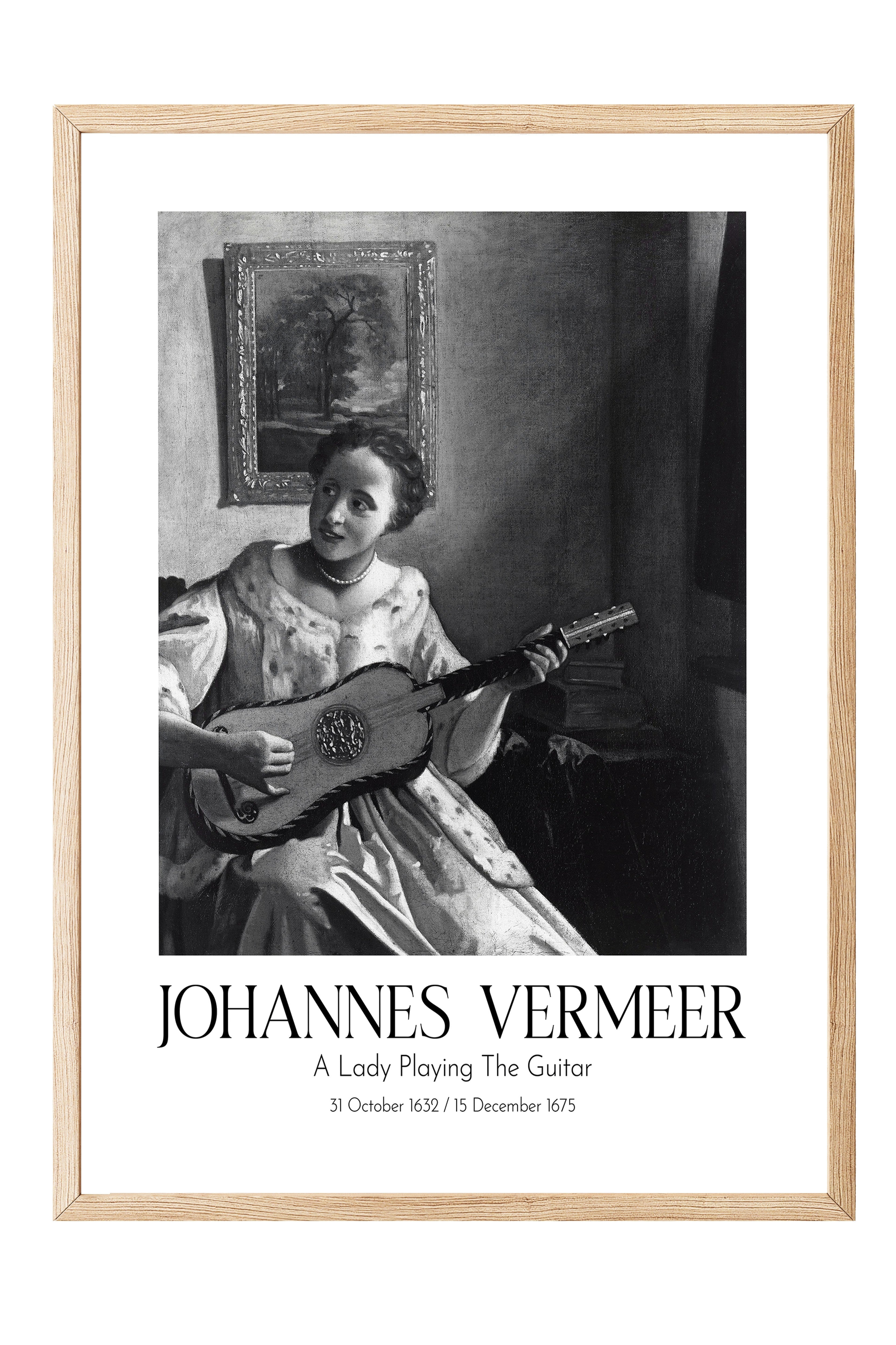 Johannes Vermeer - A Lady Playing The Guitar, Ahşap Çerçeveli Tablo, Sanat Serisi NO:110340