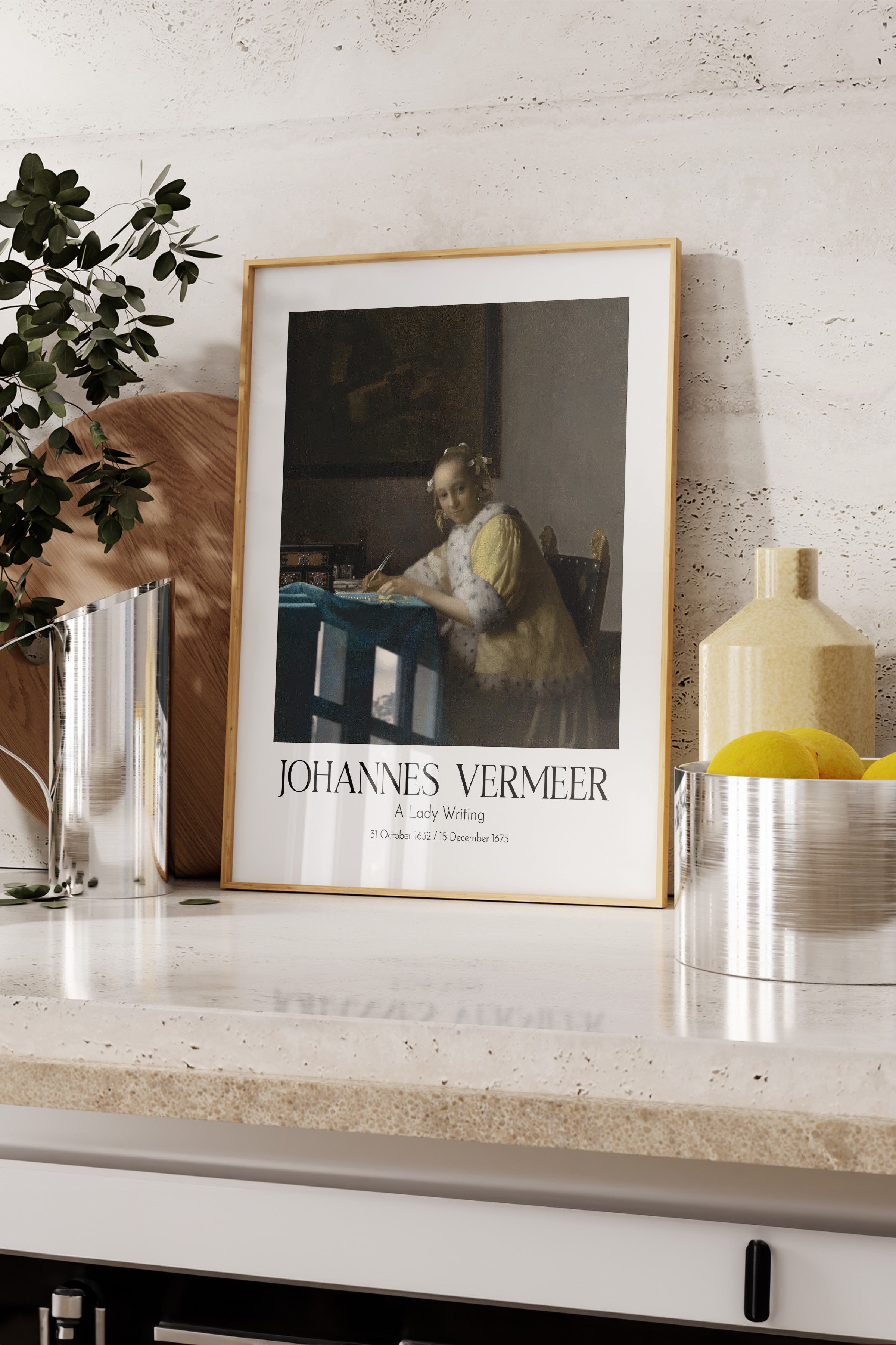 Johannes Vermeer - A Lady Writing, Ahşap Çerçeveli Tablo, Sanat Serisi NO:110341