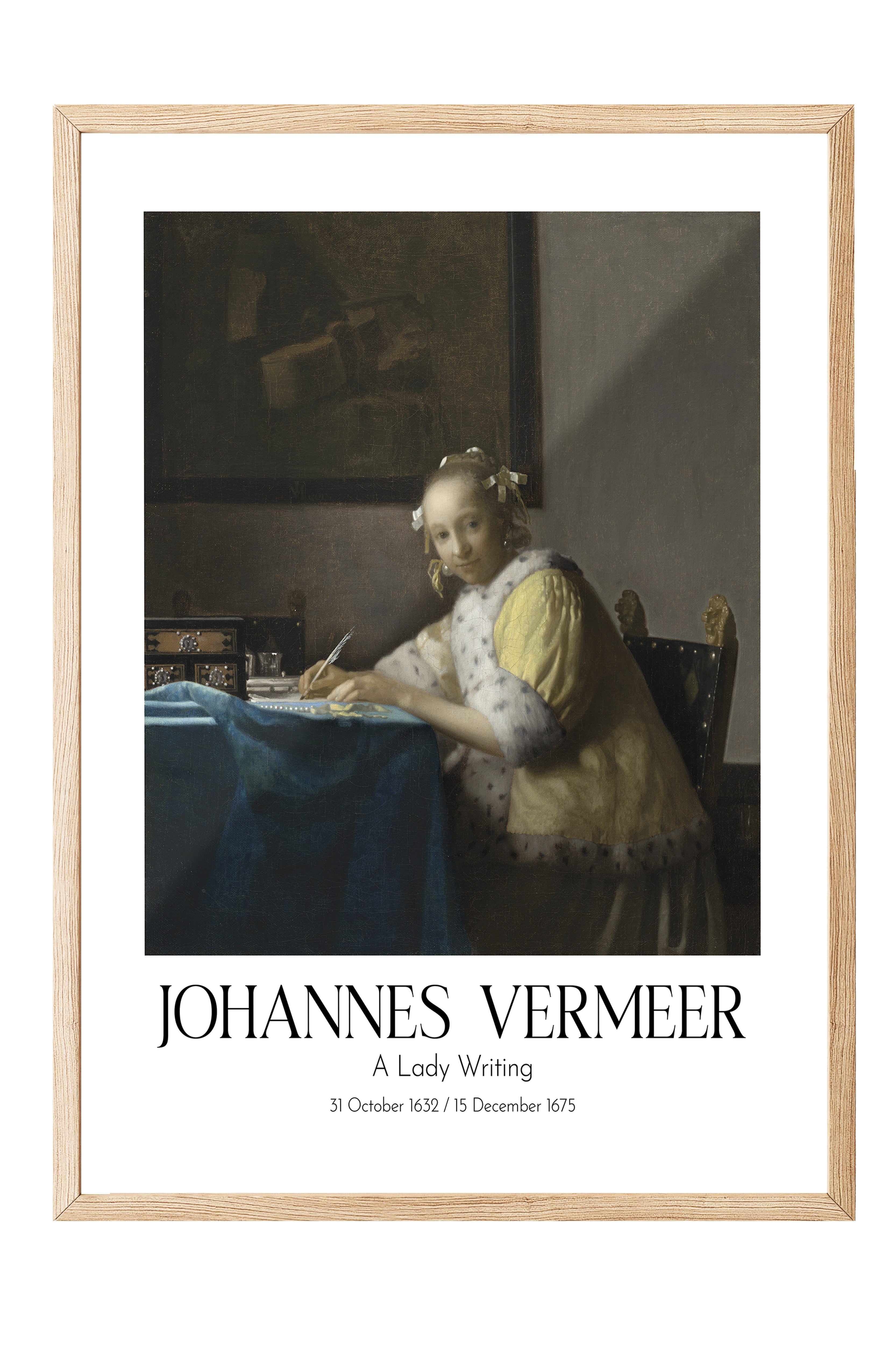 Johannes Vermeer - A Lady Writing, Ahşap Çerçeveli Tablo, Sanat Serisi NO:110341