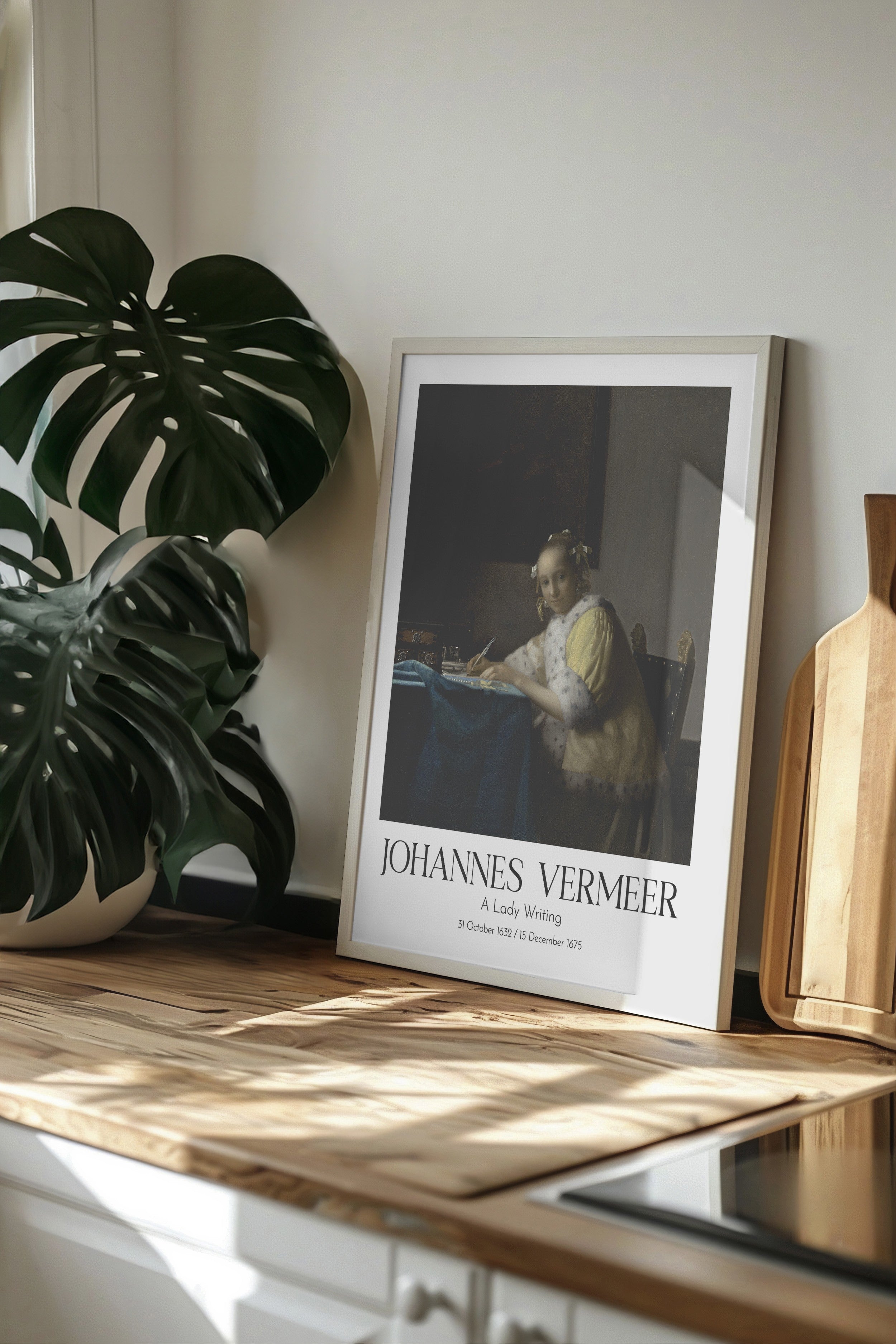 Johannes Vermeer - A Lady Writing, Beyaz Çerçeveli Tablo, Sanat Serisi NO:110341