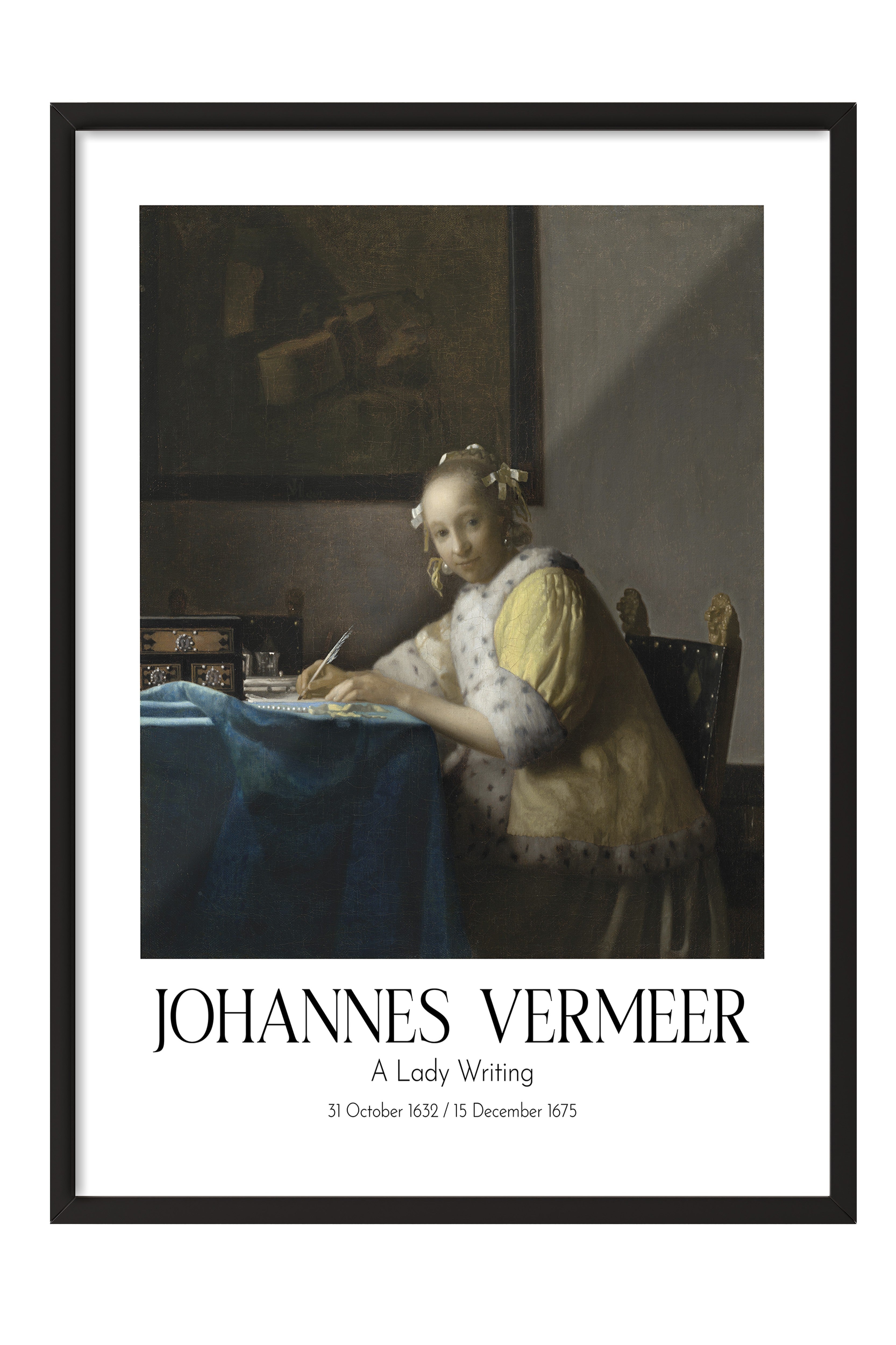 Johannes Vermeer - A Lady Writing, Siyah Çerçeveli Tablo, Sanat Serisi NO:110341