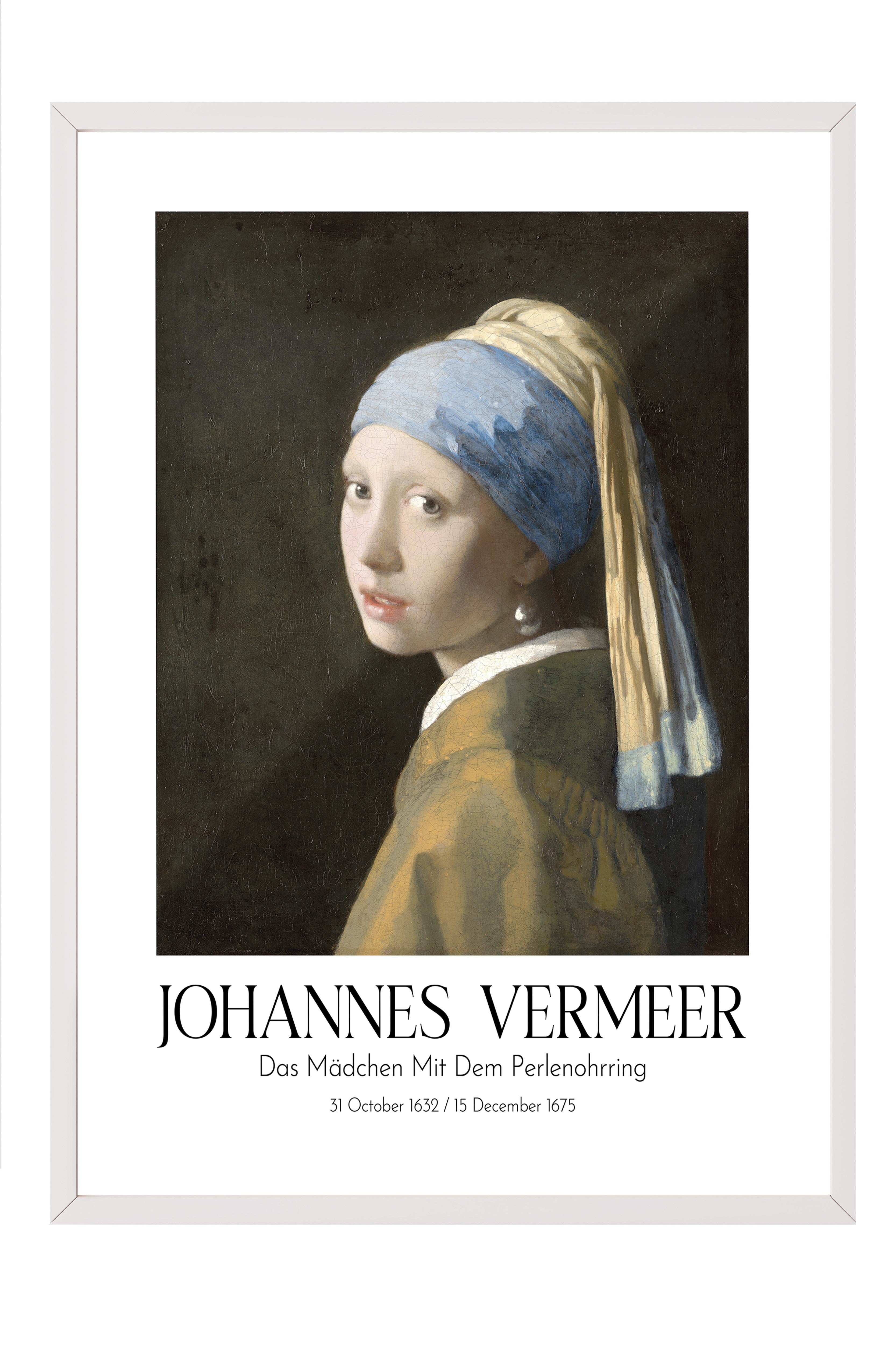 Johannes Vermeer - Das Mädchen Mit Dem Perlenohrring, Beyaz Çerçeveli Tablo, Sanat Serisi NO:110346