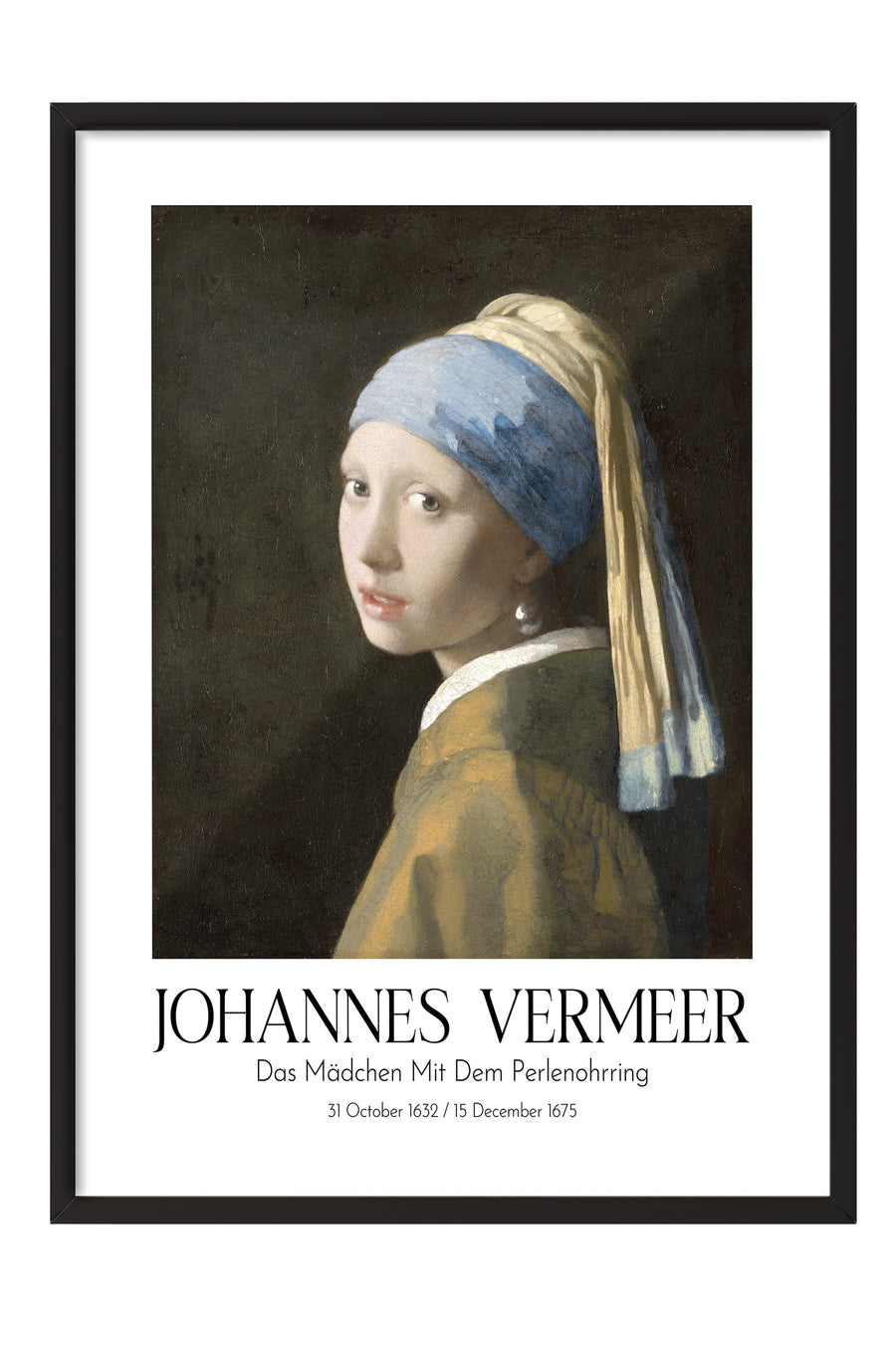 Johannes Vermeer - Das Mädchen Mit Dem Perlenohrring, Siyah Çerçeveli Tablo, Sanat Serisi NO:110346