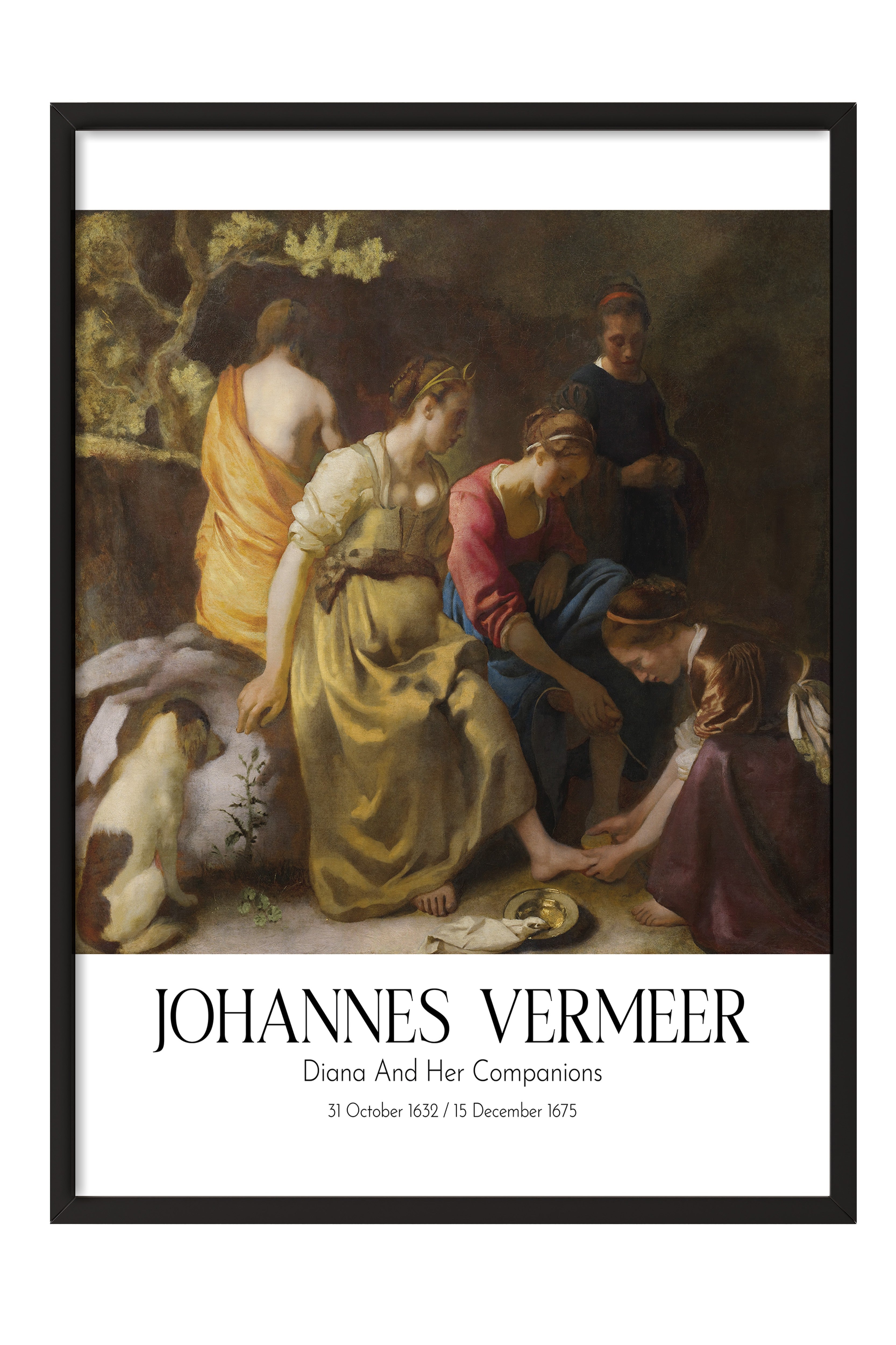Johannes Vermeer - Diana And Her Companions, Siyah Çerçeveli Tablo, Sanat Serisi NO:110347