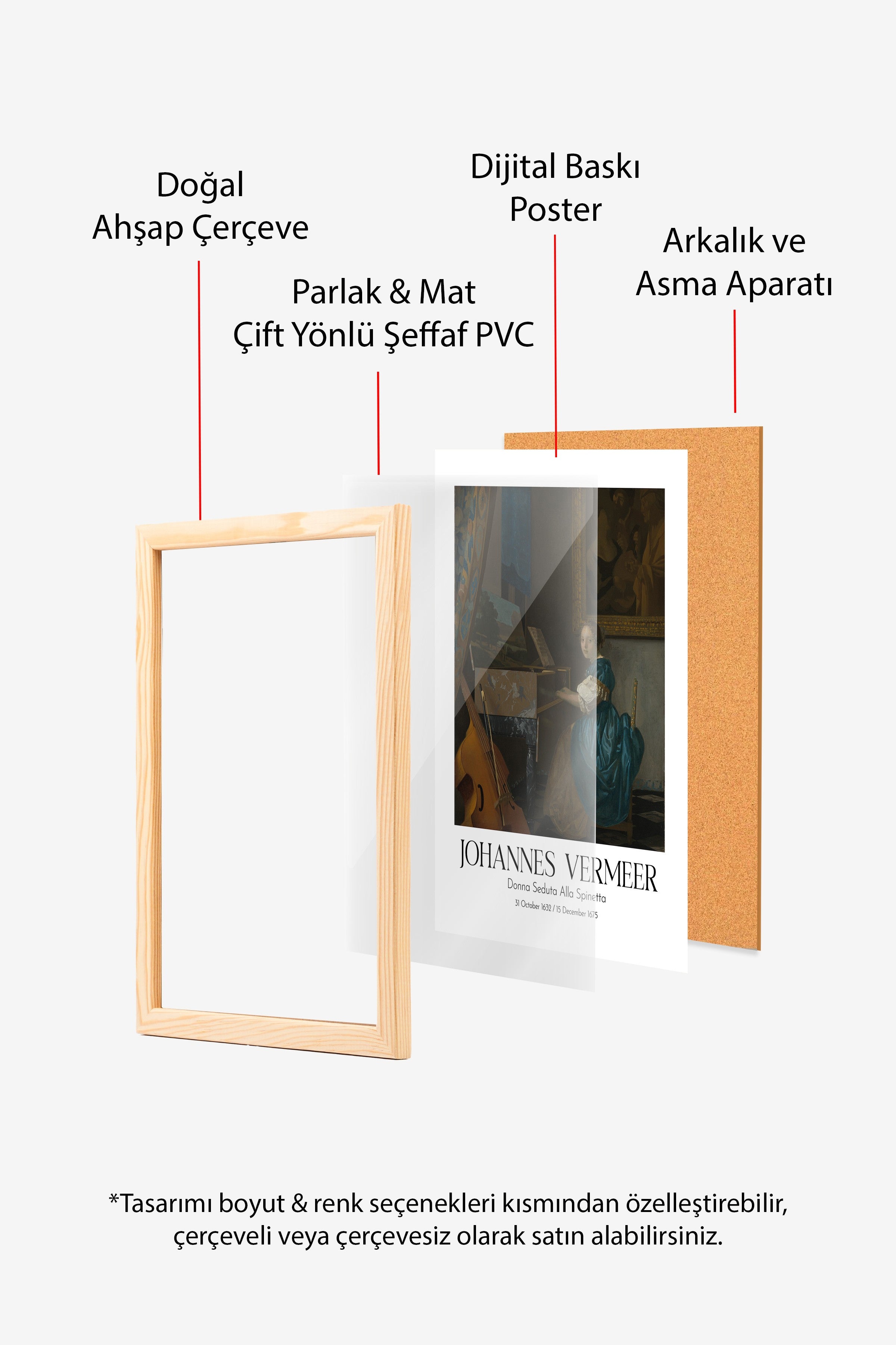 Johannes Vermeer - Donna Seduta Alla Spinetta, Ahşap Çerçeveli Tablo, Sanat Serisi NO:110364
