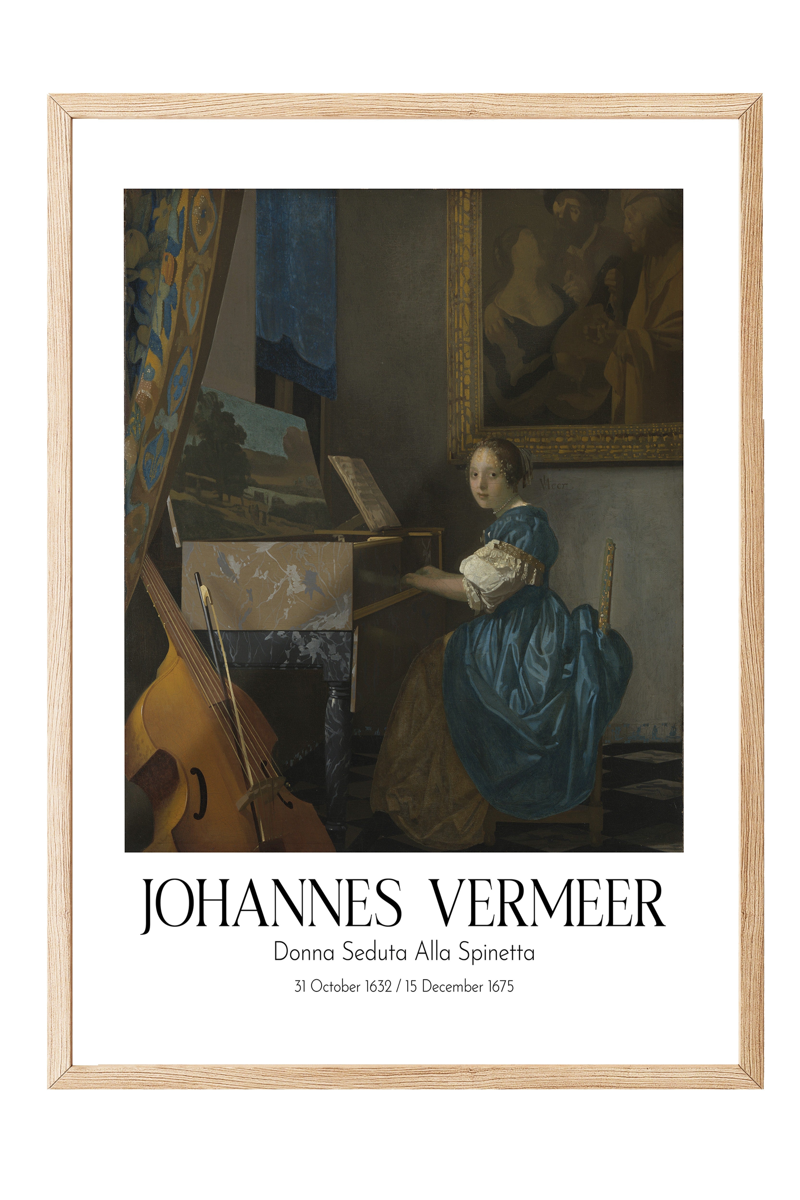 Johannes Vermeer - Donna Seduta Alla Spinetta, Ahşap Çerçeveli Tablo, Sanat Serisi NO:110364
