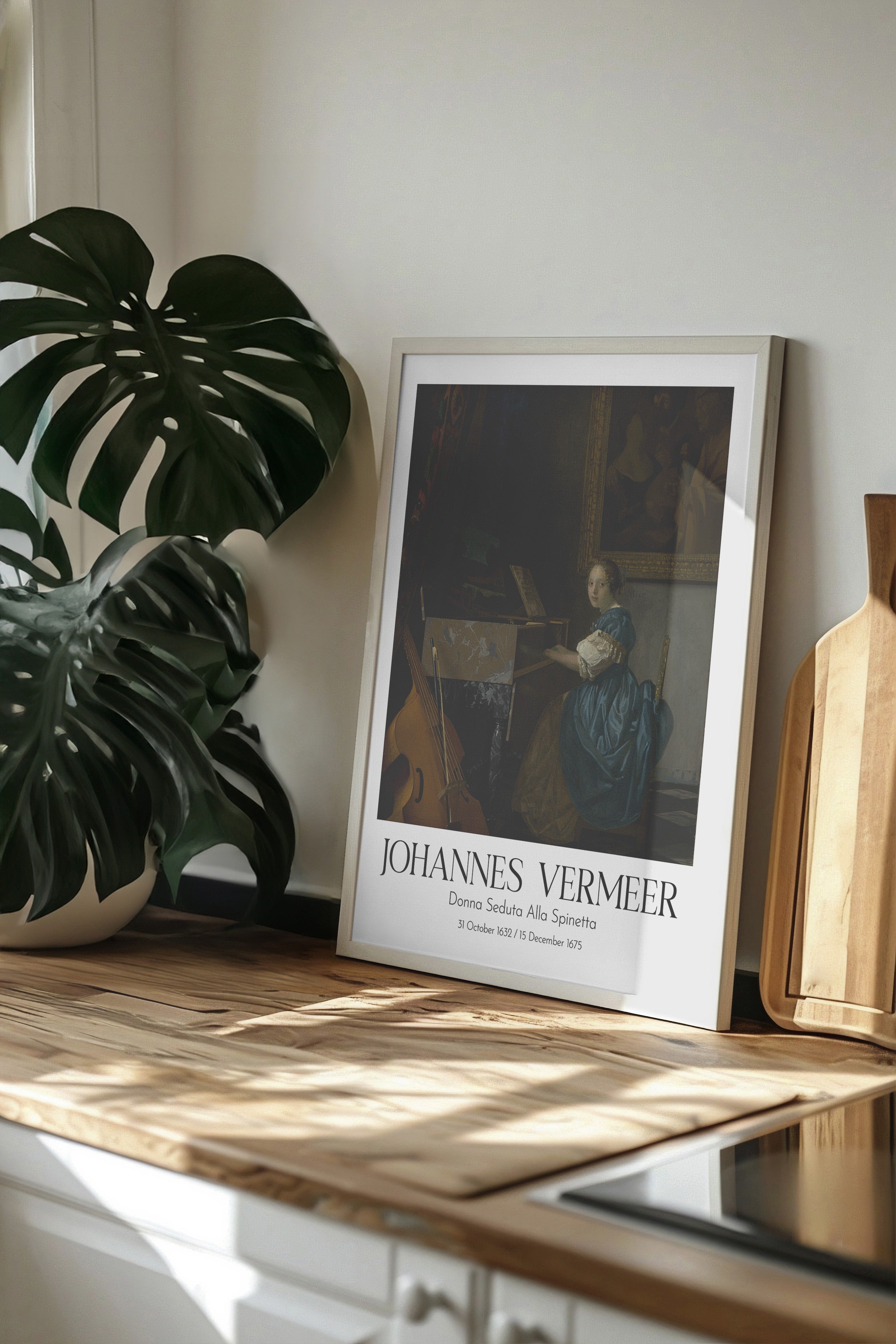 Johannes Vermeer - Donna Seduta Alla Spinetta, Beyaz Çerçeveli Tablo, Sanat Serisi NO:110364