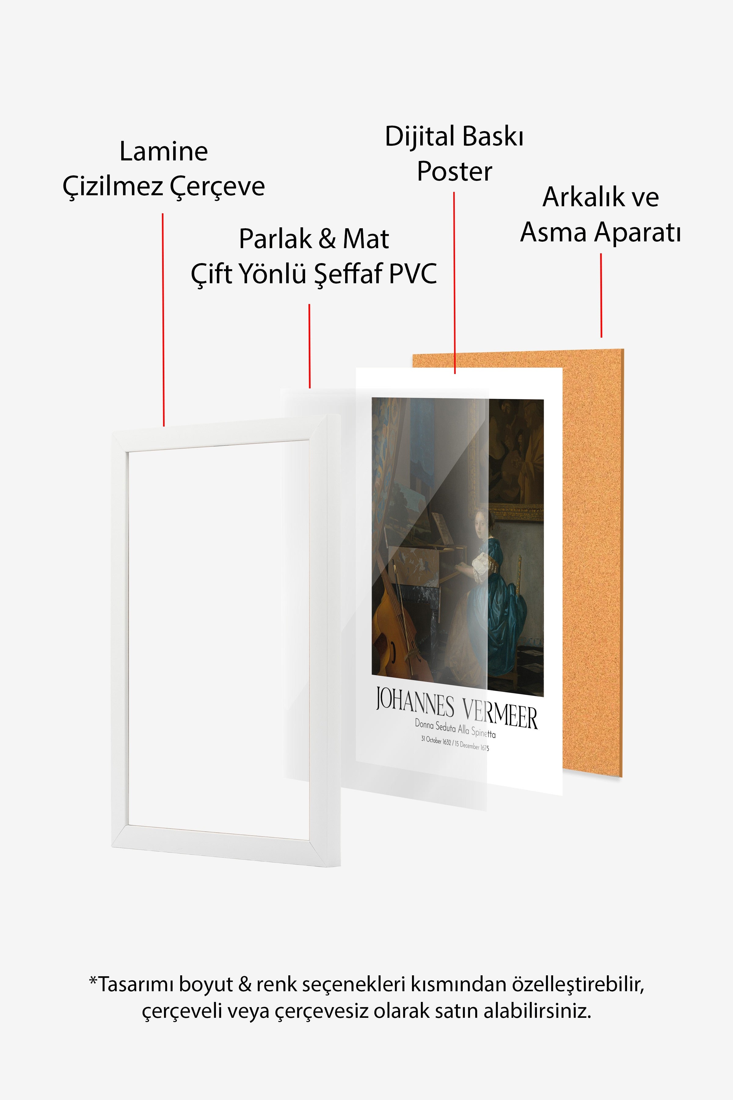 Johannes Vermeer - Donna Seduta Alla Spinetta, Beyaz Çerçeveli Tablo, Sanat Serisi NO:110364
