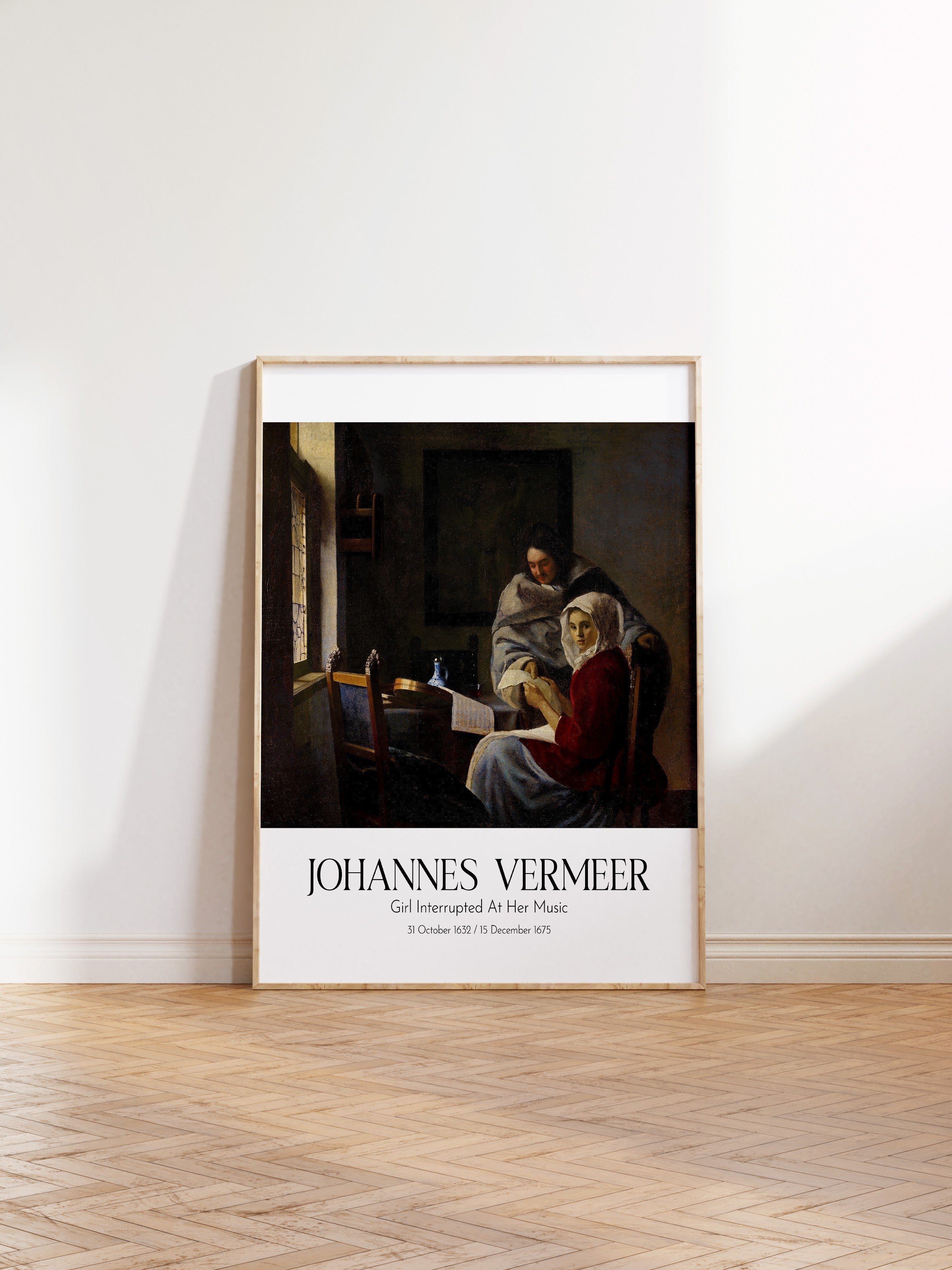 Johannes Vermeer - Girl Interrupted At Her Music, Ahşap Çerçeveli Tablo, Sanat Serisi NO:110348