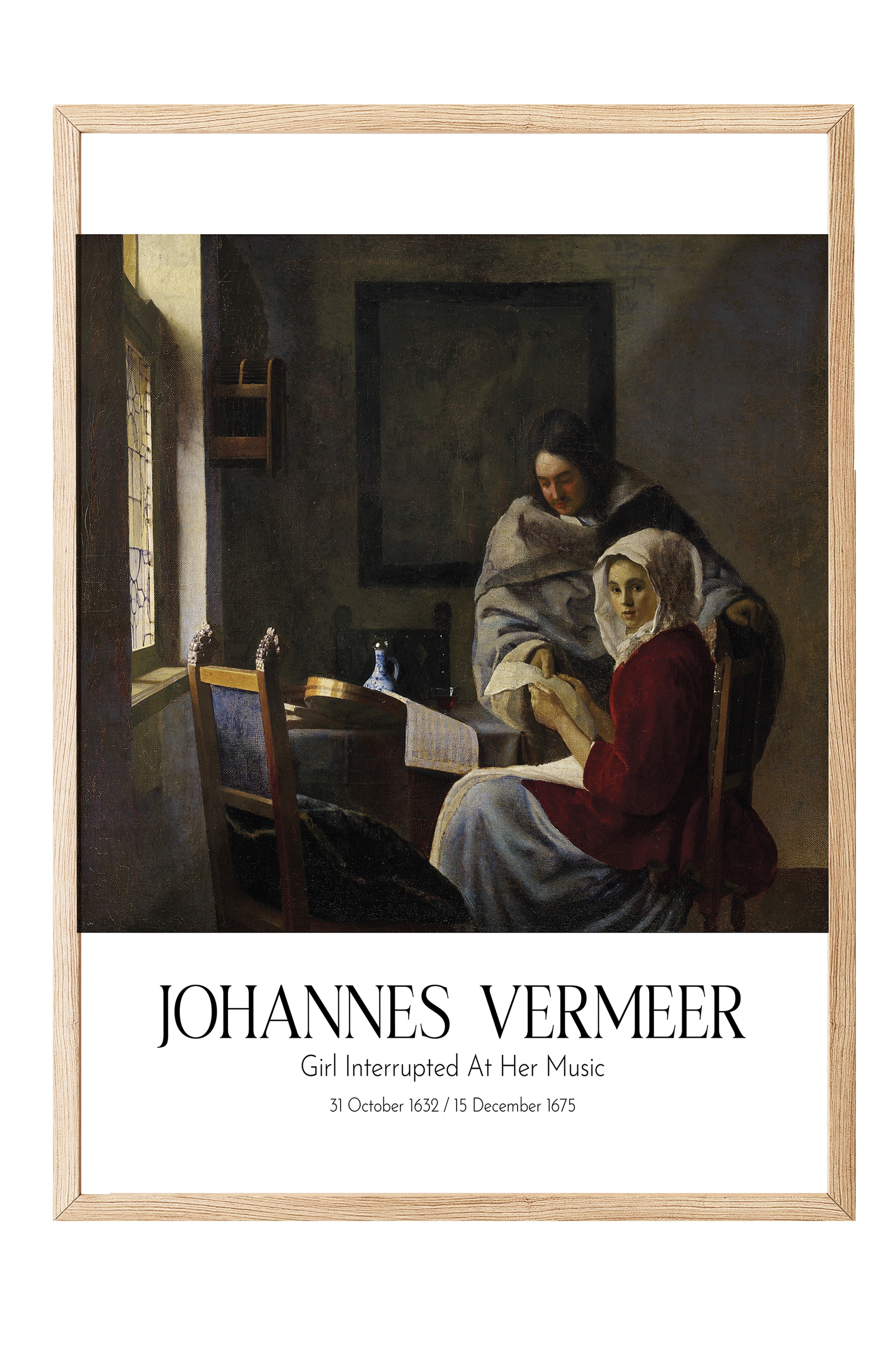 Johannes Vermeer - Girl Interrupted At Her Music, Ahşap Çerçeveli Tablo, Sanat Serisi NO:110348