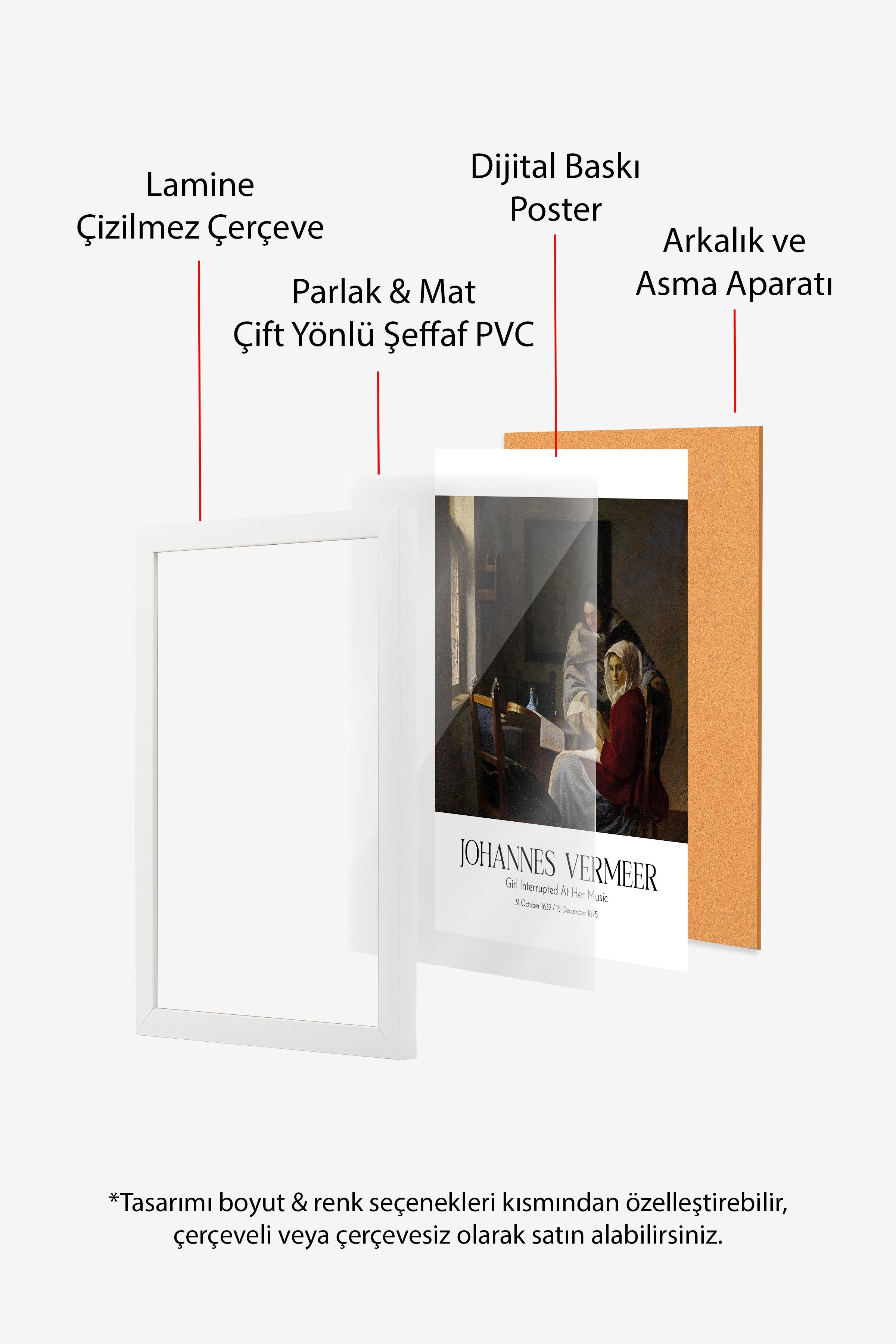 Johannes Vermeer - Girl Interrupted At Her Music, Beyaz Çerçeveli Tablo, Sanat Serisi NO:110348