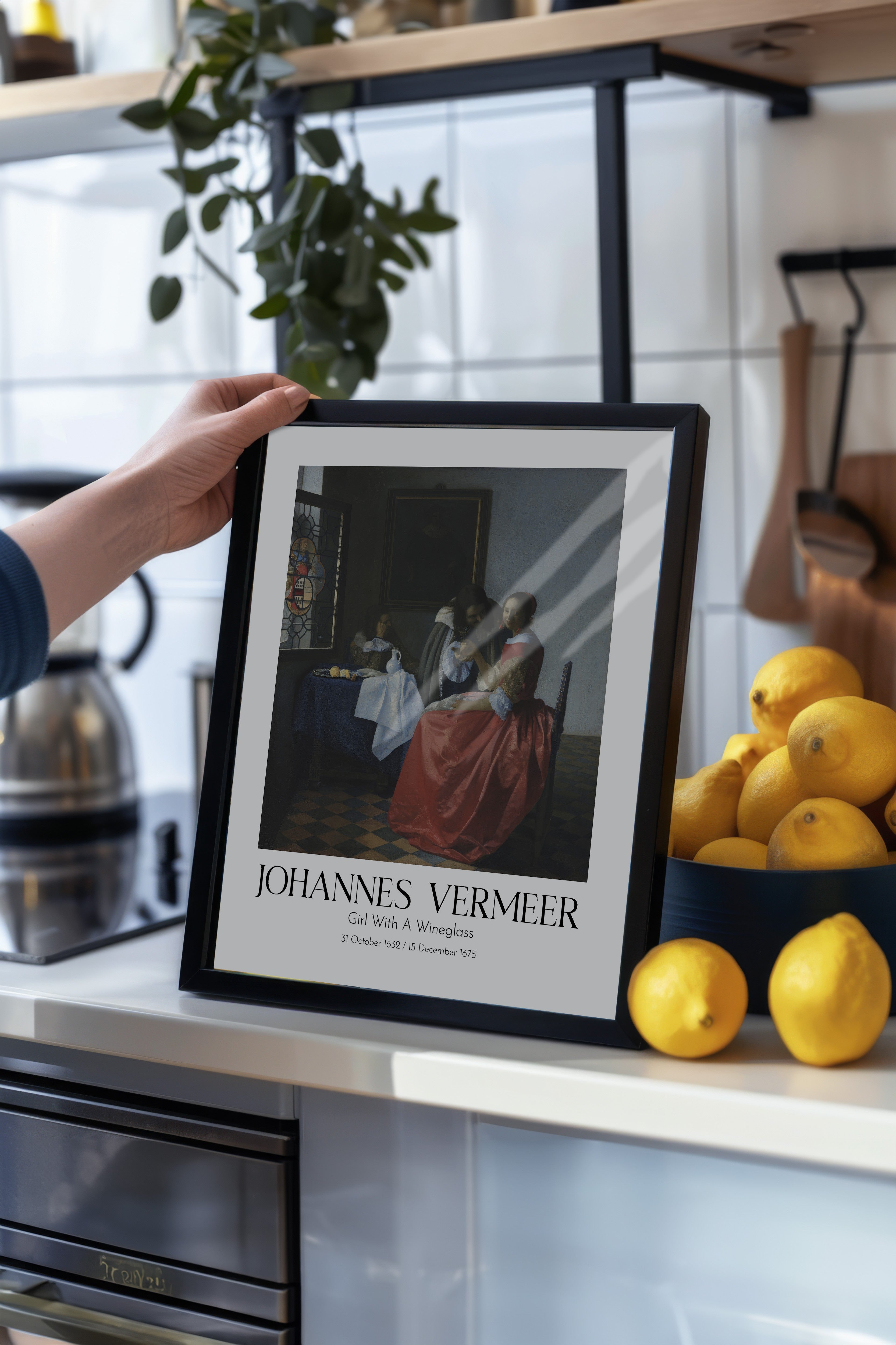 Johannes Vermeer - Girl With A Wineglass, Siyah Çerçeveli Tablo, Sanat Serisi NO:110350