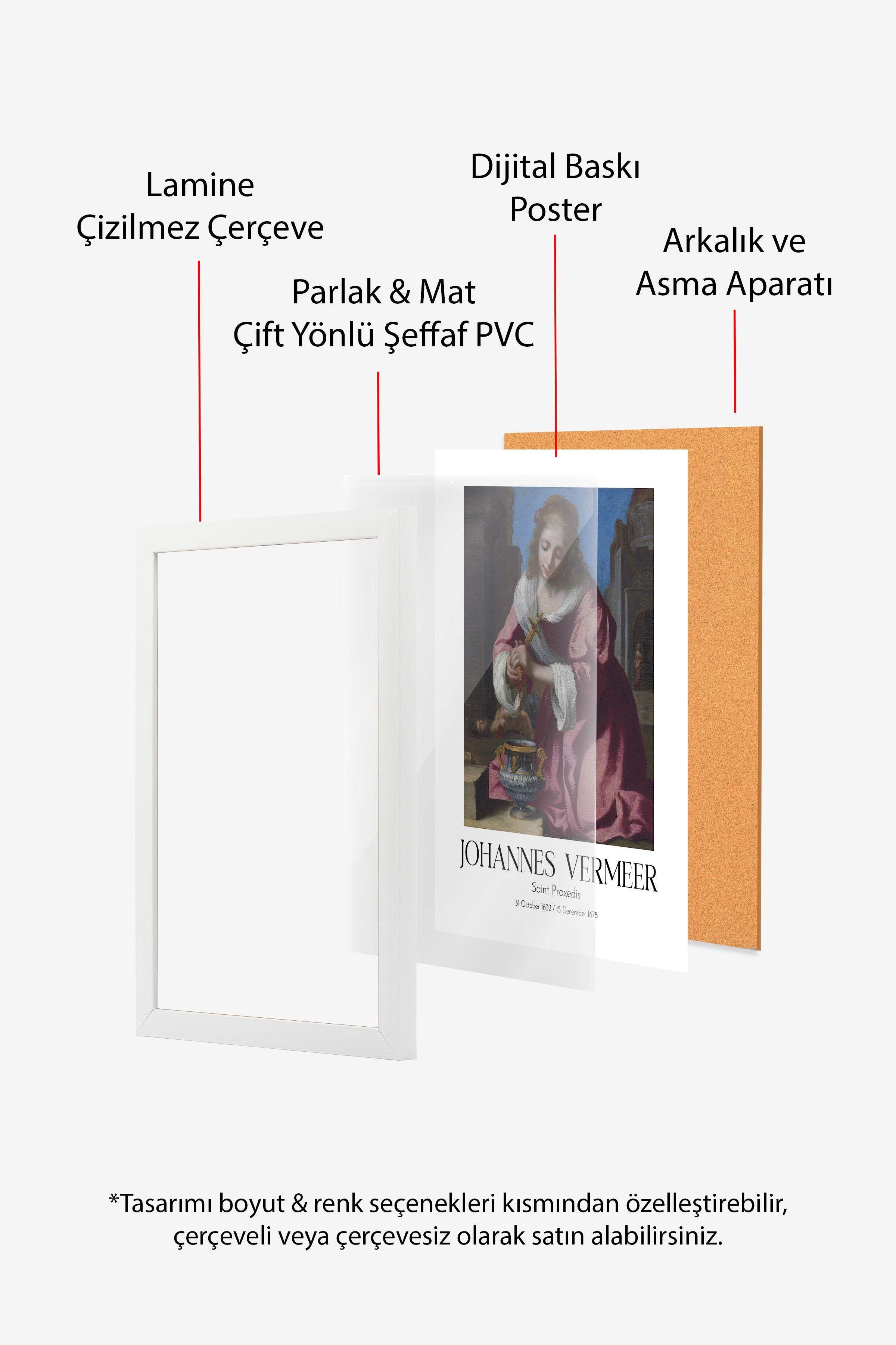 Johannes Vermeer - Saint Praxedis, Beyaz Çerçeveli Tablo, Sanat Serisi NO:110352