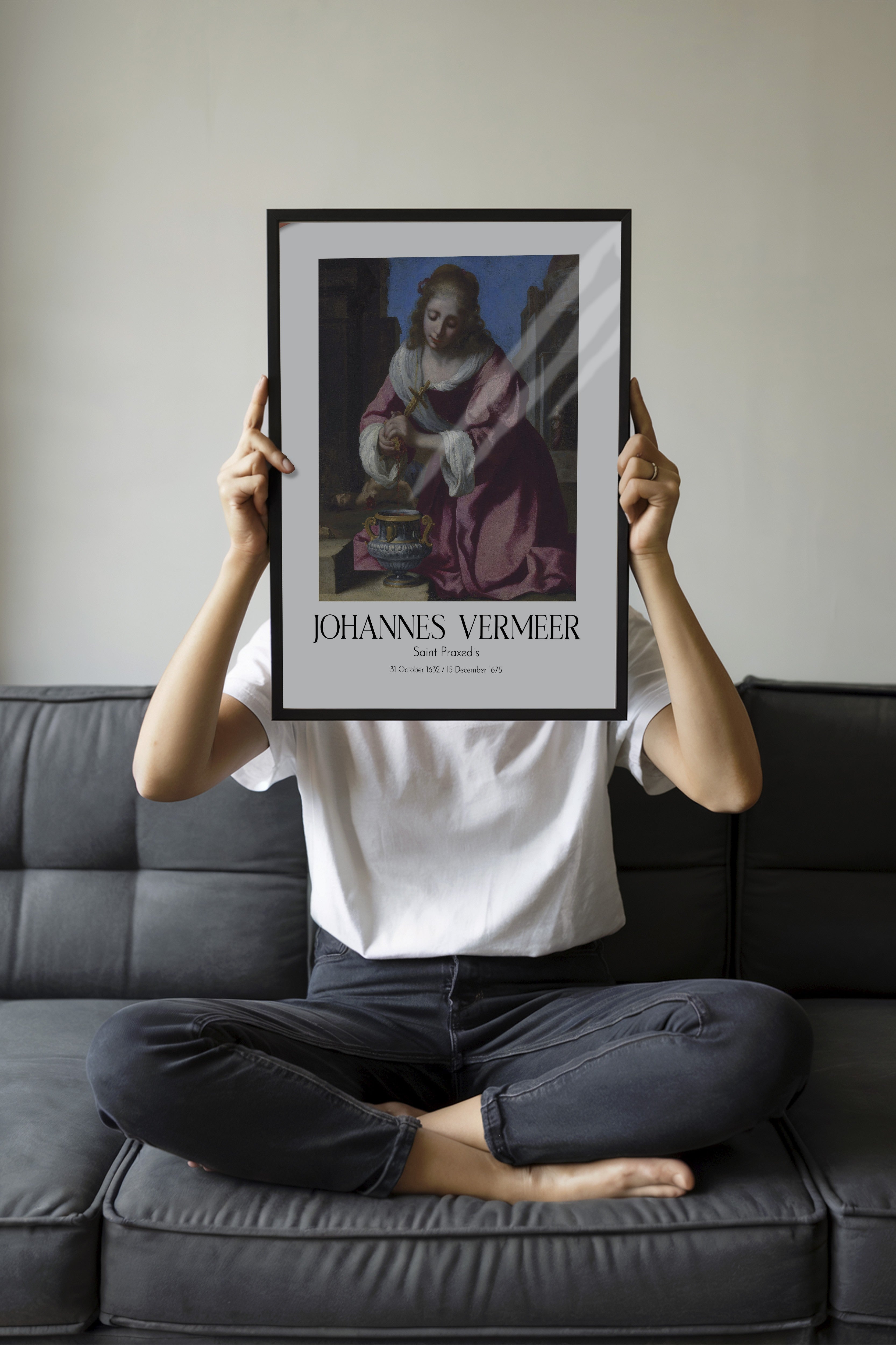 Johannes Vermeer - Saint Praxedis, Siyah Çerçeveli Tablo, Sanat Serisi NO:110352