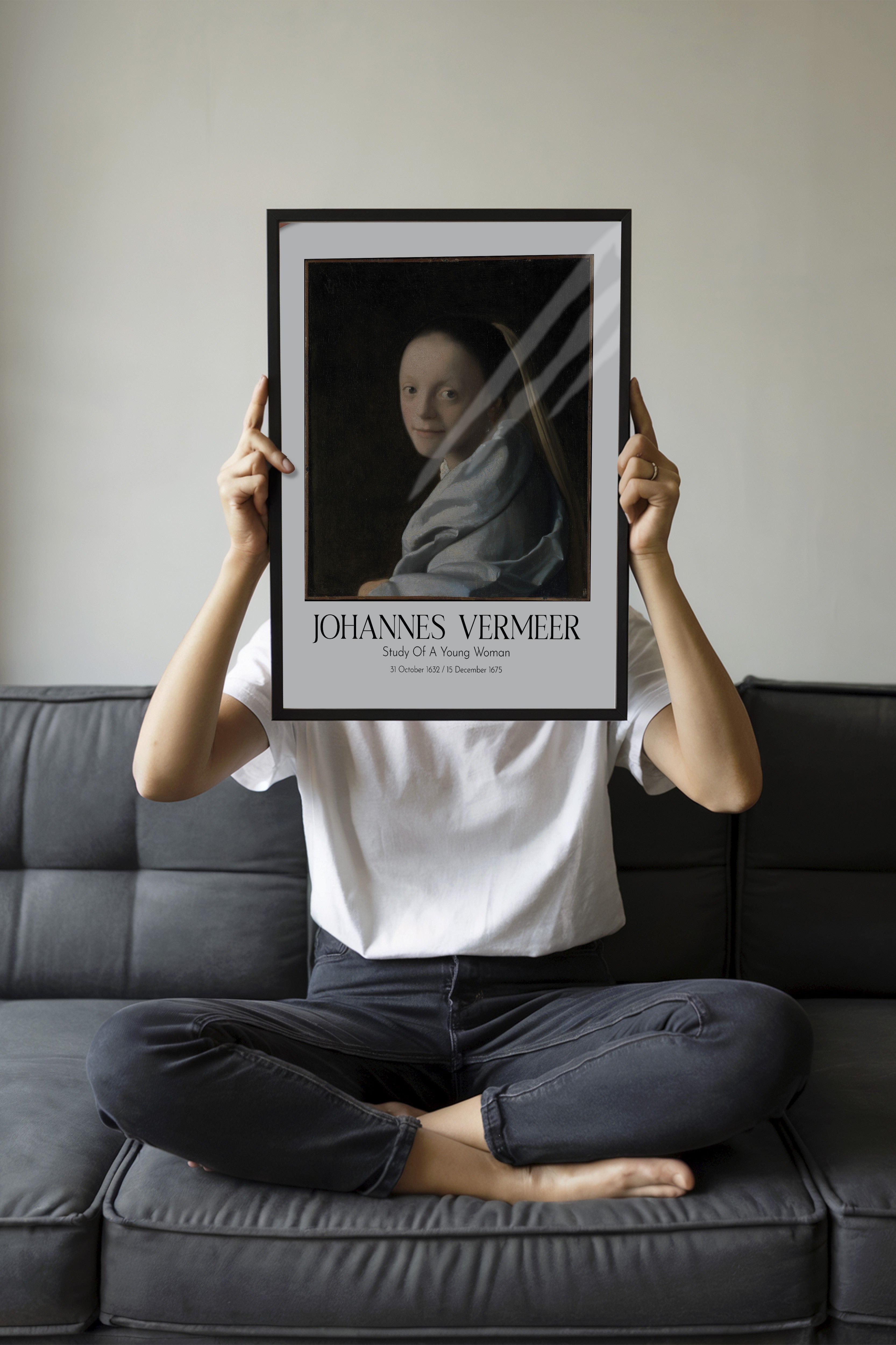 Johannes Vermeer - Study Of A Young Woman, Siyah Çerçeveli Tablo, Sanat Serisi NO:110353