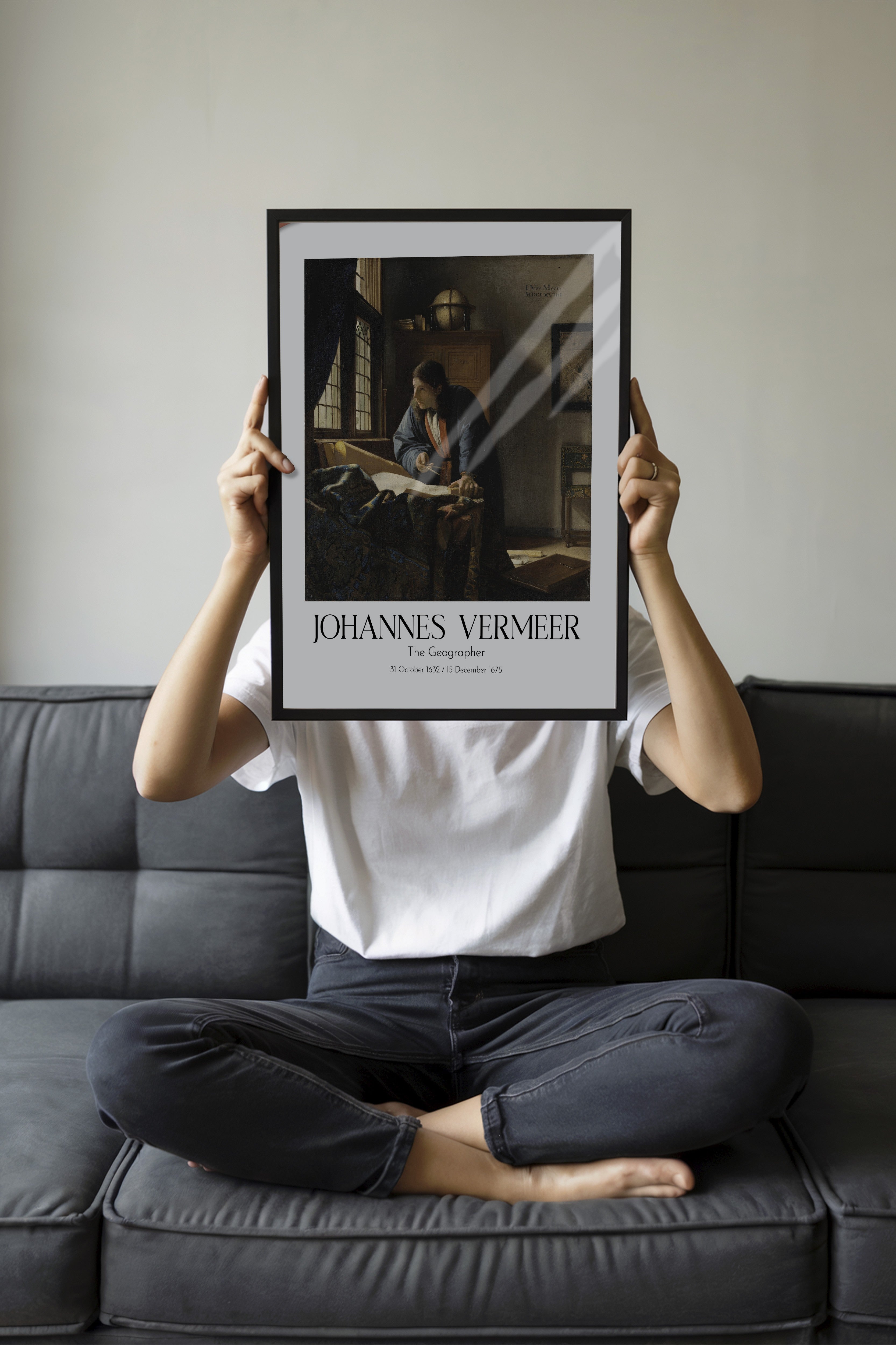 Johannes Vermeer - The Geographer, Siyah Çerçeveli Tablo, Sanat Serisi NO:110356