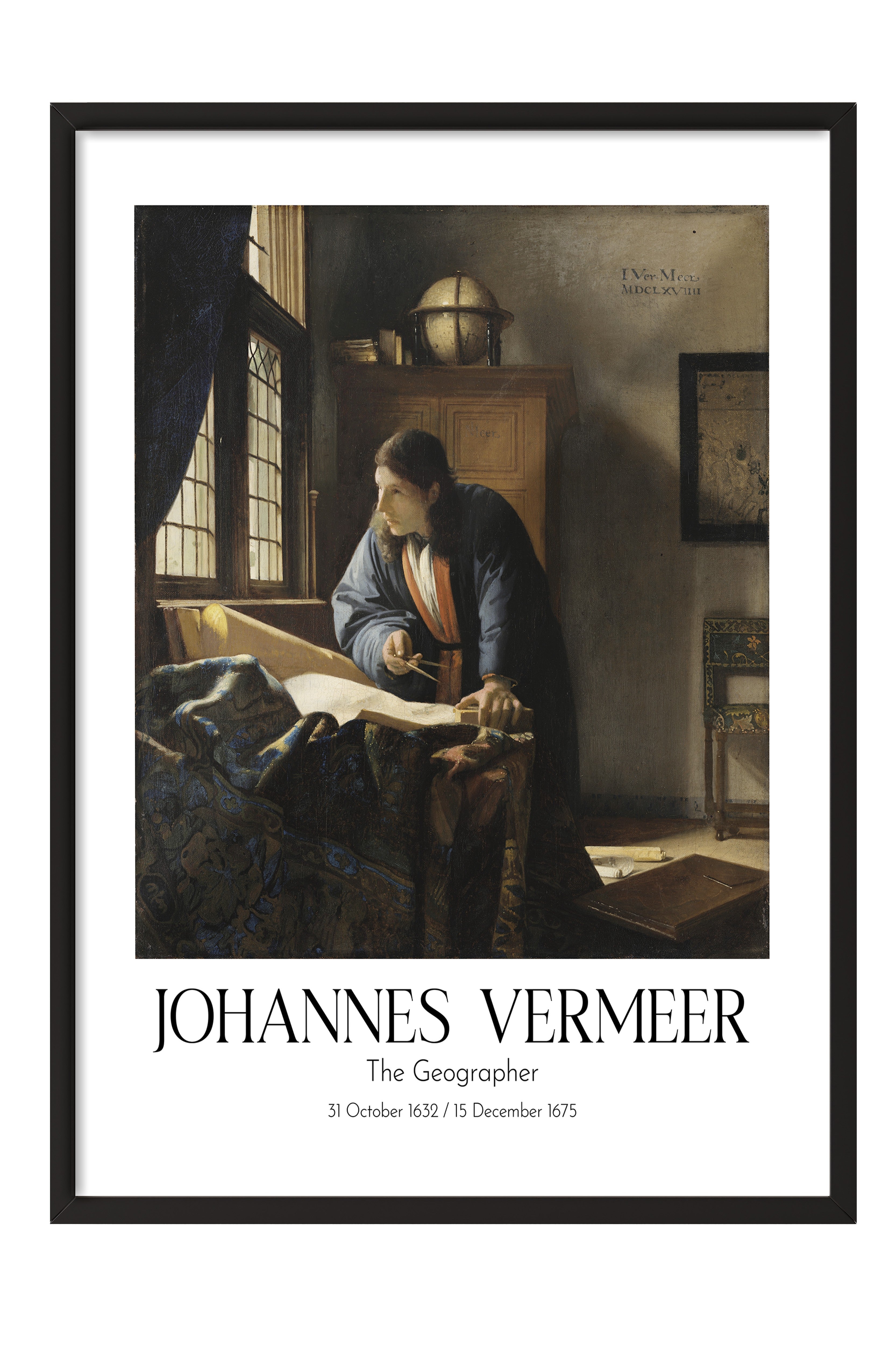 Johannes Vermeer - The Geographer, Siyah Çerçeveli Tablo, Sanat Serisi NO:110356