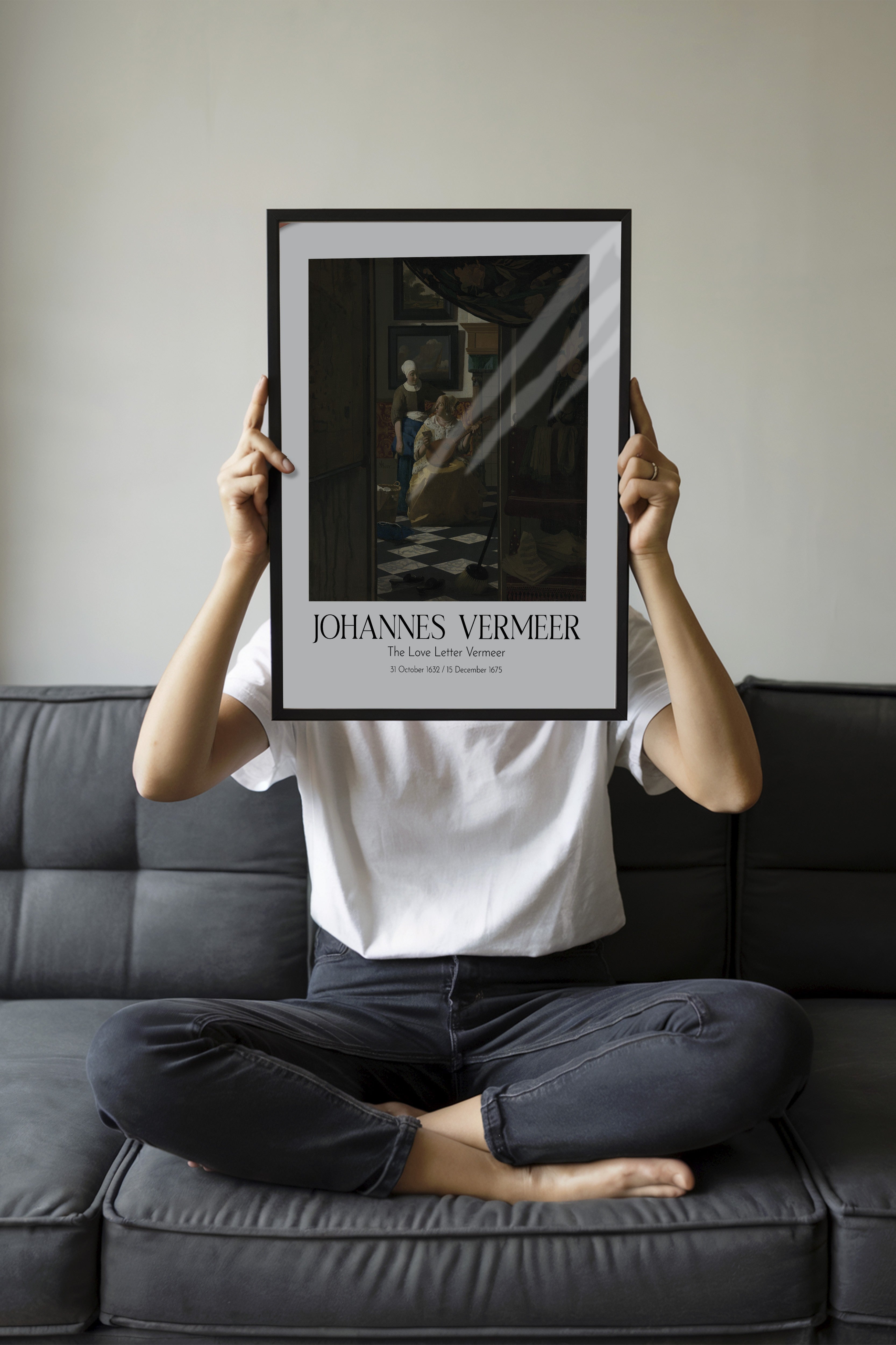 Johannes Vermeer - The Love Letter Vermeer, Siyah Çerçeveli Tablo, Sanat Serisi NO:110366