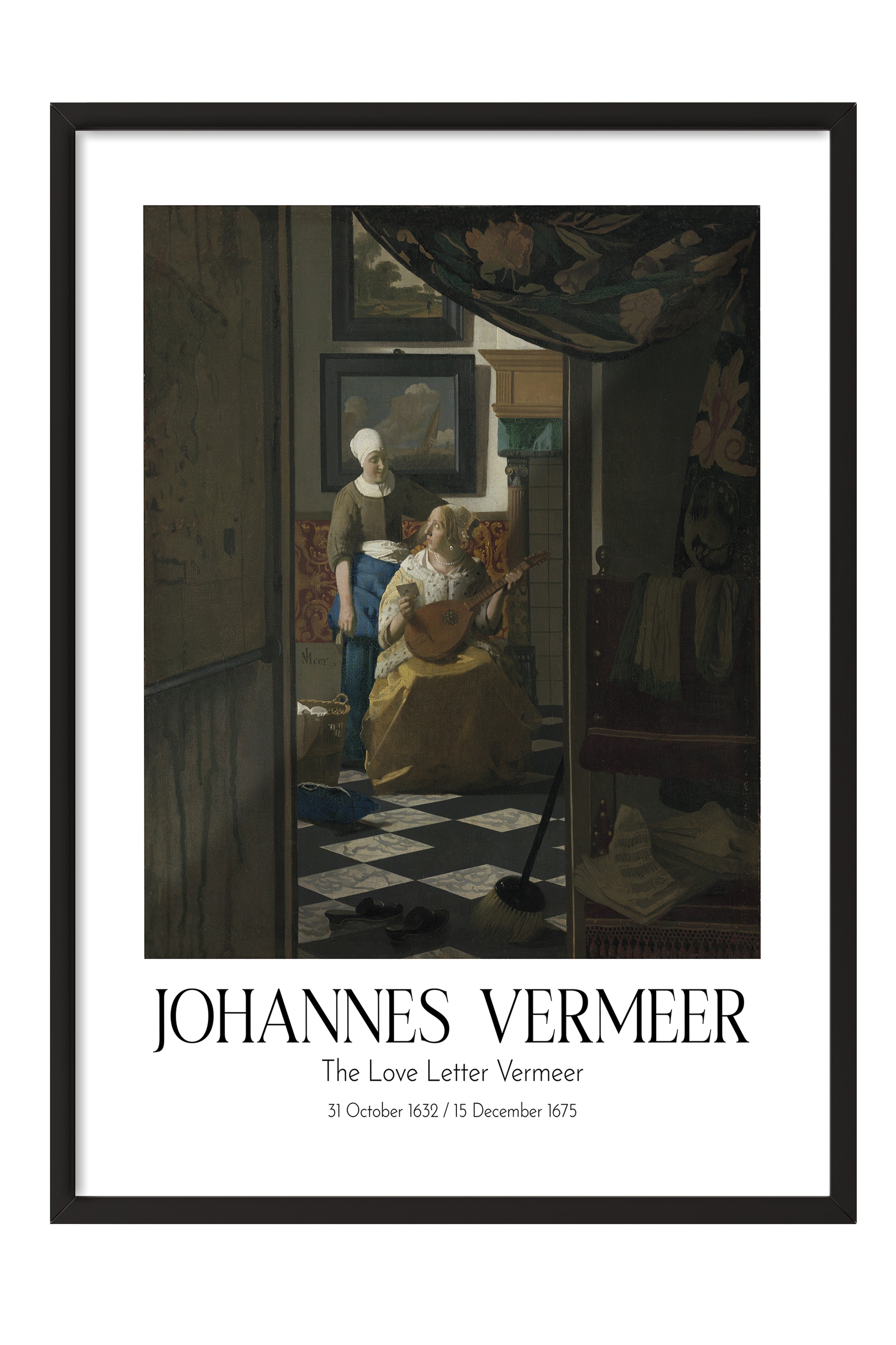 Johannes Vermeer - The Love Letter Vermeer, Siyah Çerçeveli Tablo, Sanat Serisi NO:110366