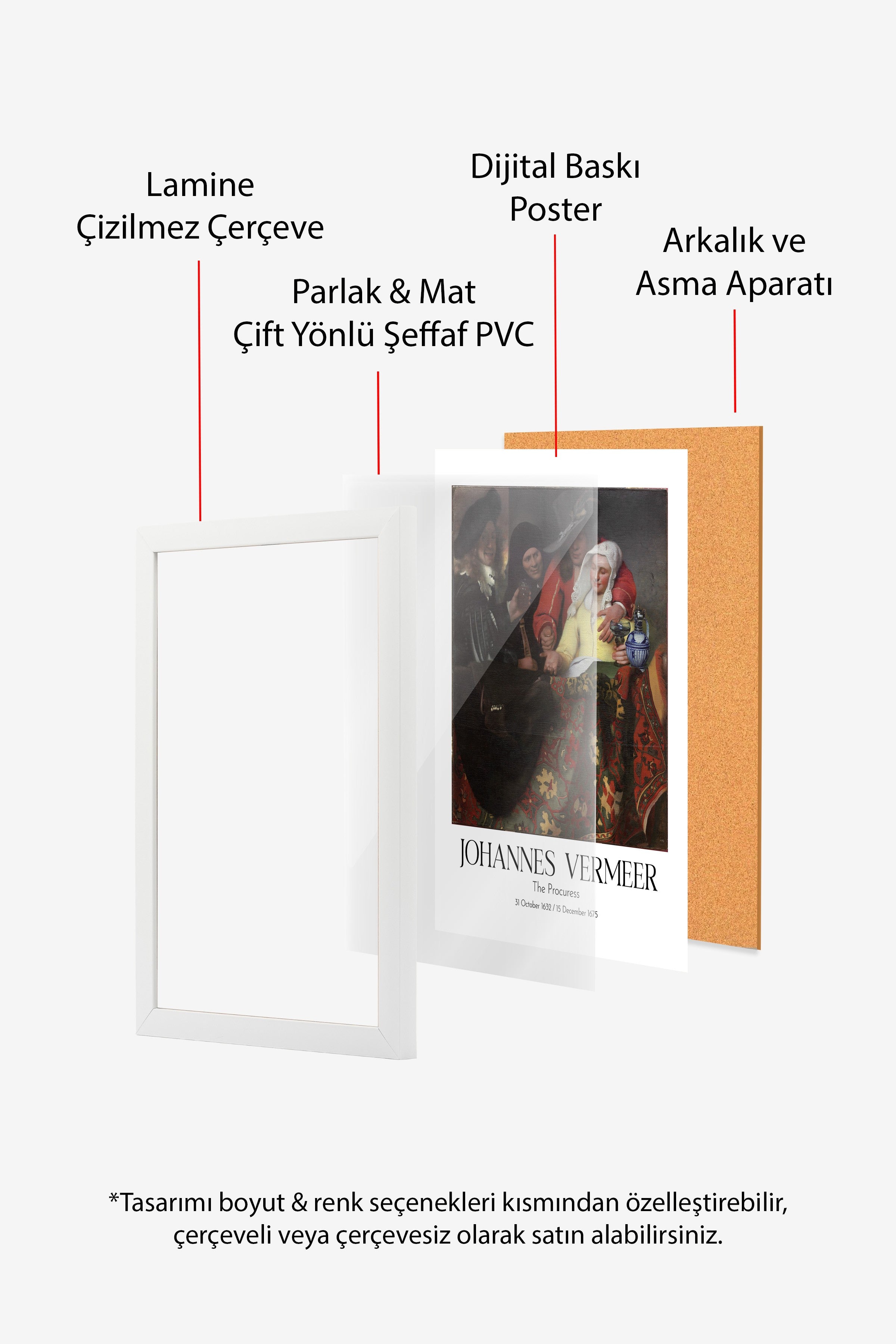 Johannes Vermeer - The Procuress, Beyaz Çerçeveli Tablo, Sanat Serisi NO:110357