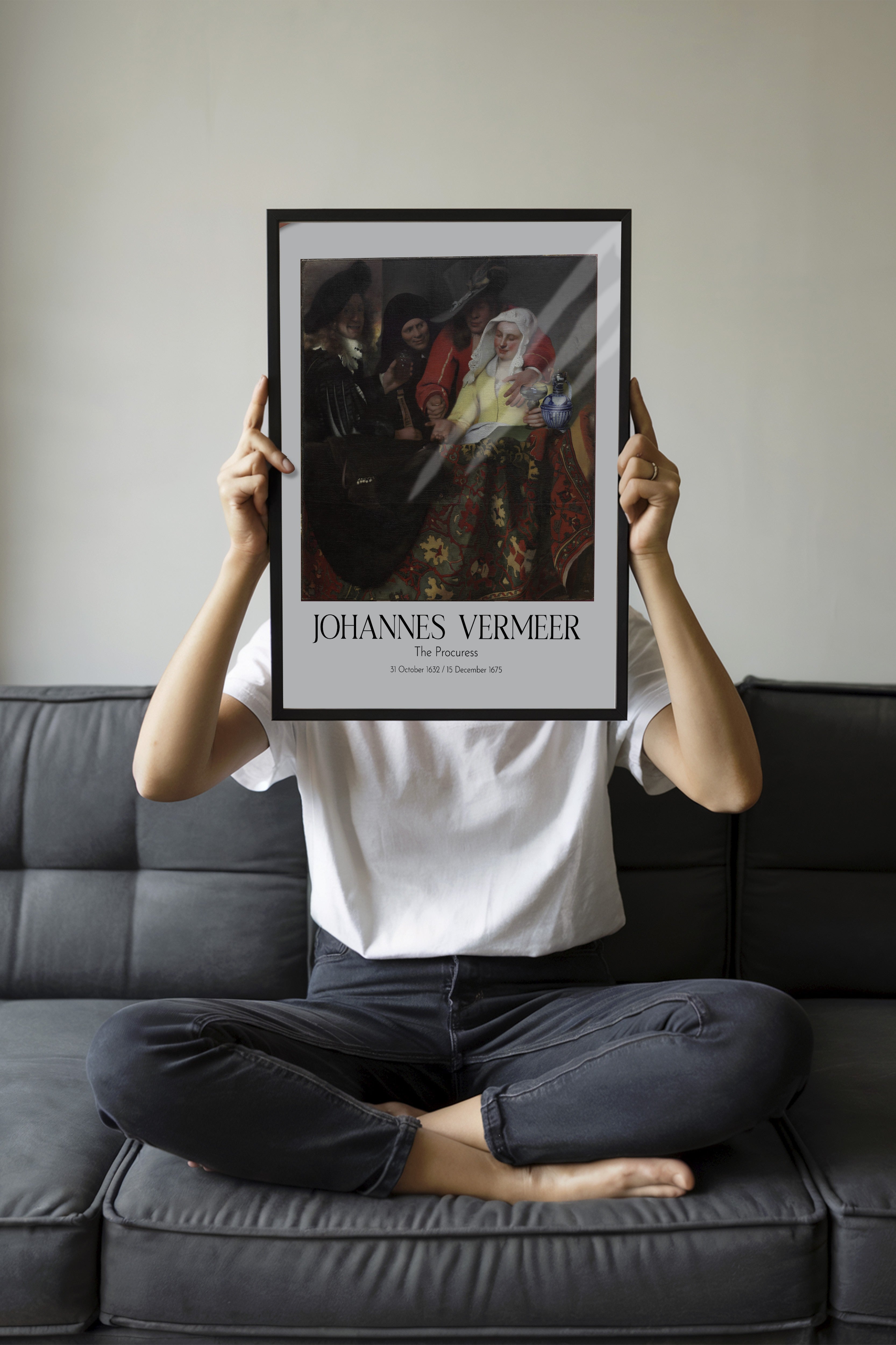 Johannes Vermeer - The Procuress, Siyah Çerçeveli Tablo, Sanat Serisi NO:110357