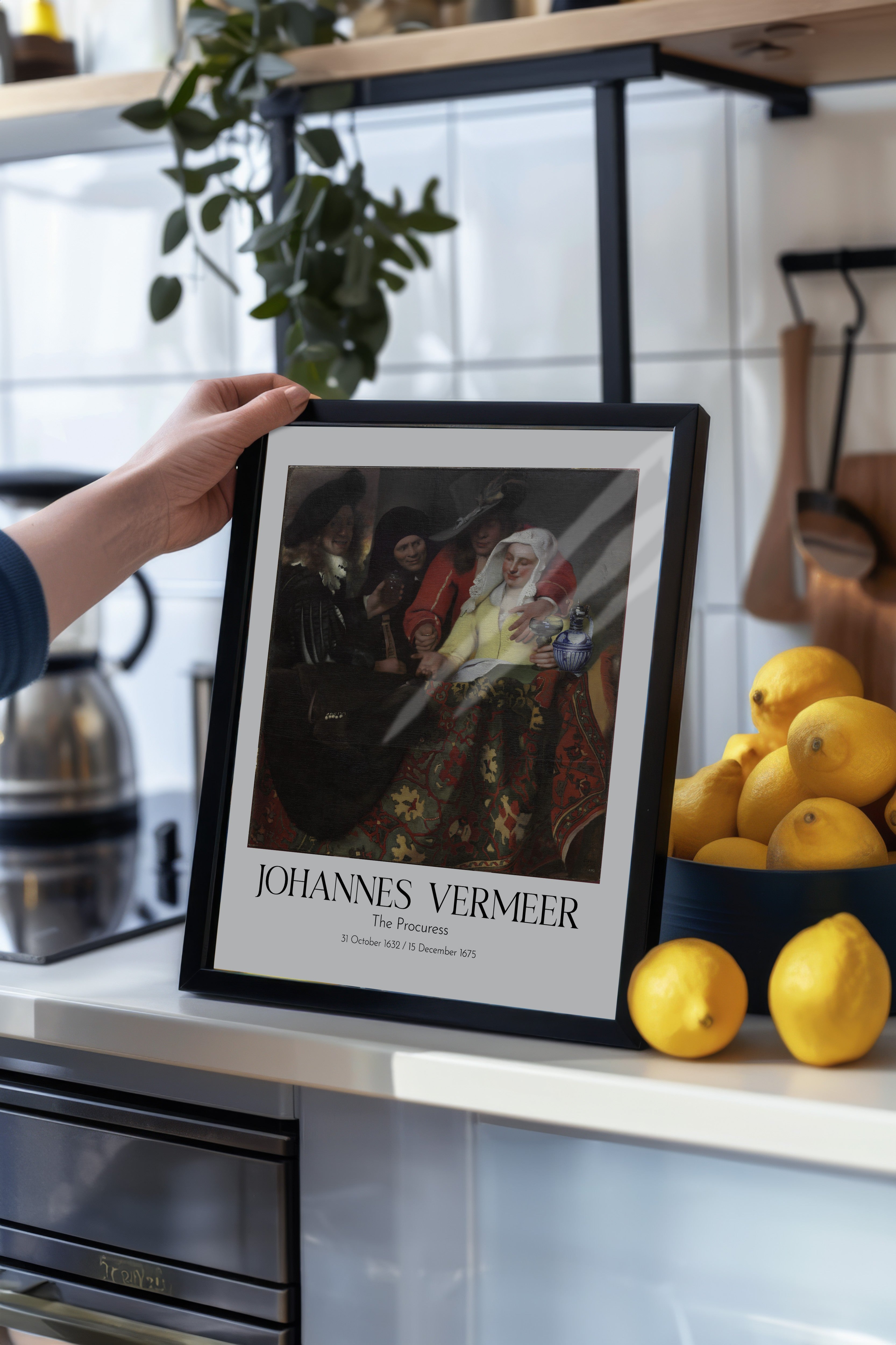 Johannes Vermeer - The Procuress, Siyah Çerçeveli Tablo, Sanat Serisi NO:110357