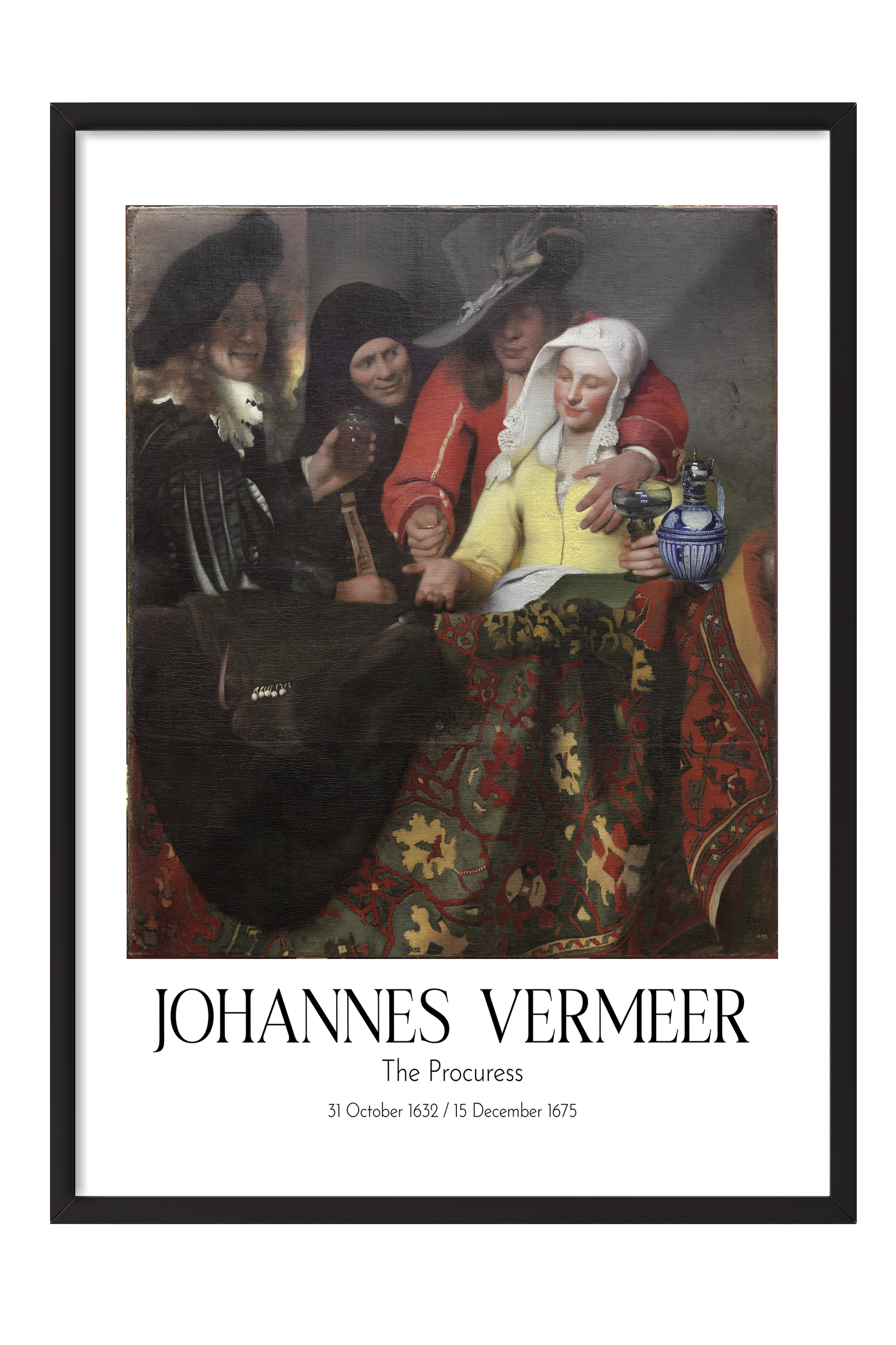 Johannes Vermeer - The Procuress, Siyah Çerçeveli Tablo, Sanat Serisi NO:110357