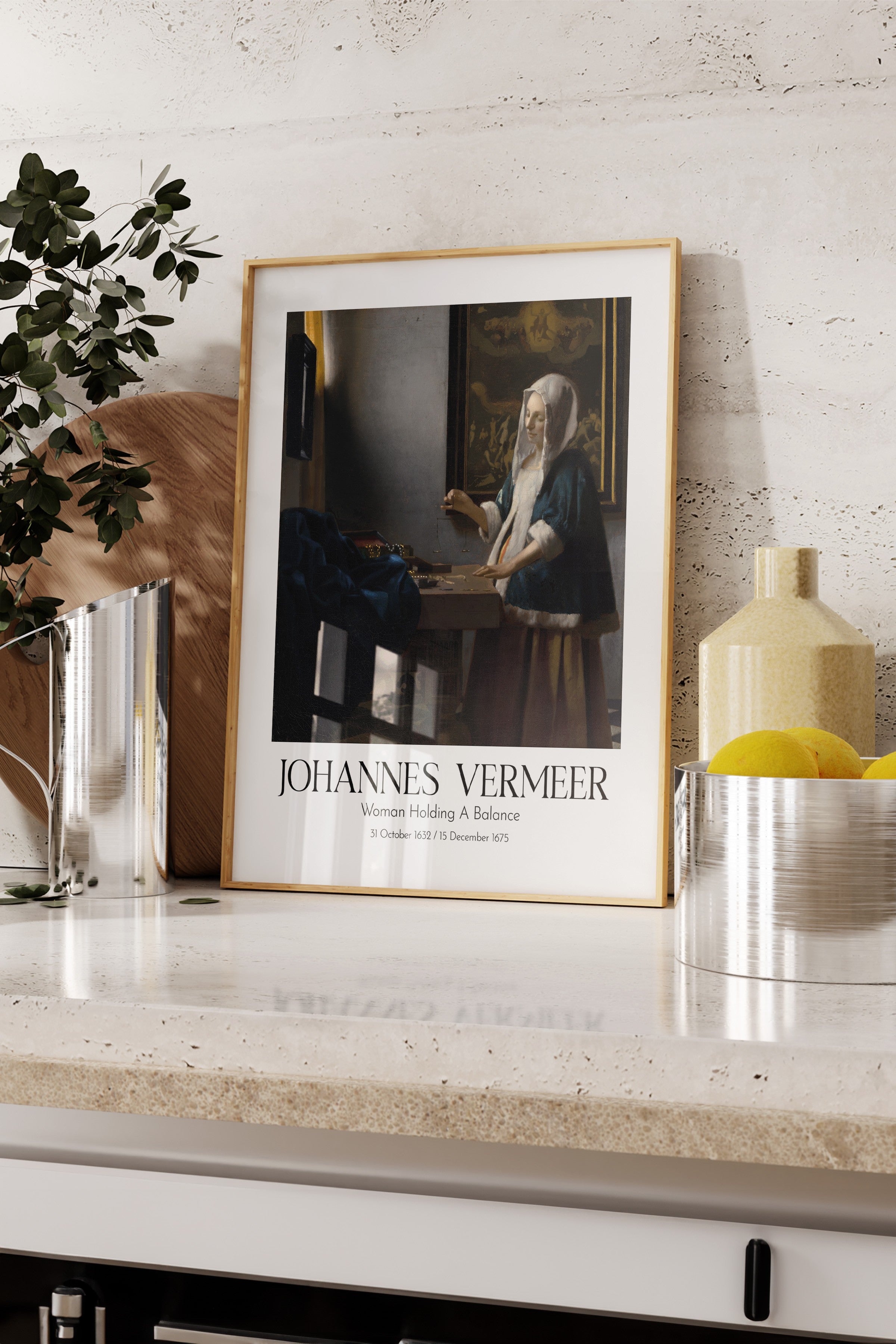 Johannes Vermeer - Woman Holding A Balance, Ahşap Çerçeveli Tablo, Sanat Serisi NO:110358