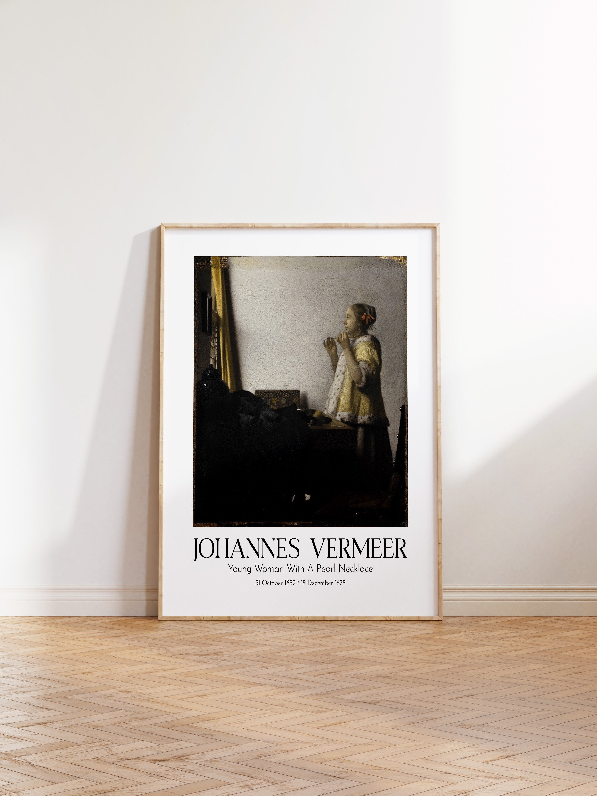 Johannes Vermeer - Young Woman With A Pearl Necklace, Ahşap Çerçeveli Tablo, Sanat Serisi NO:110362