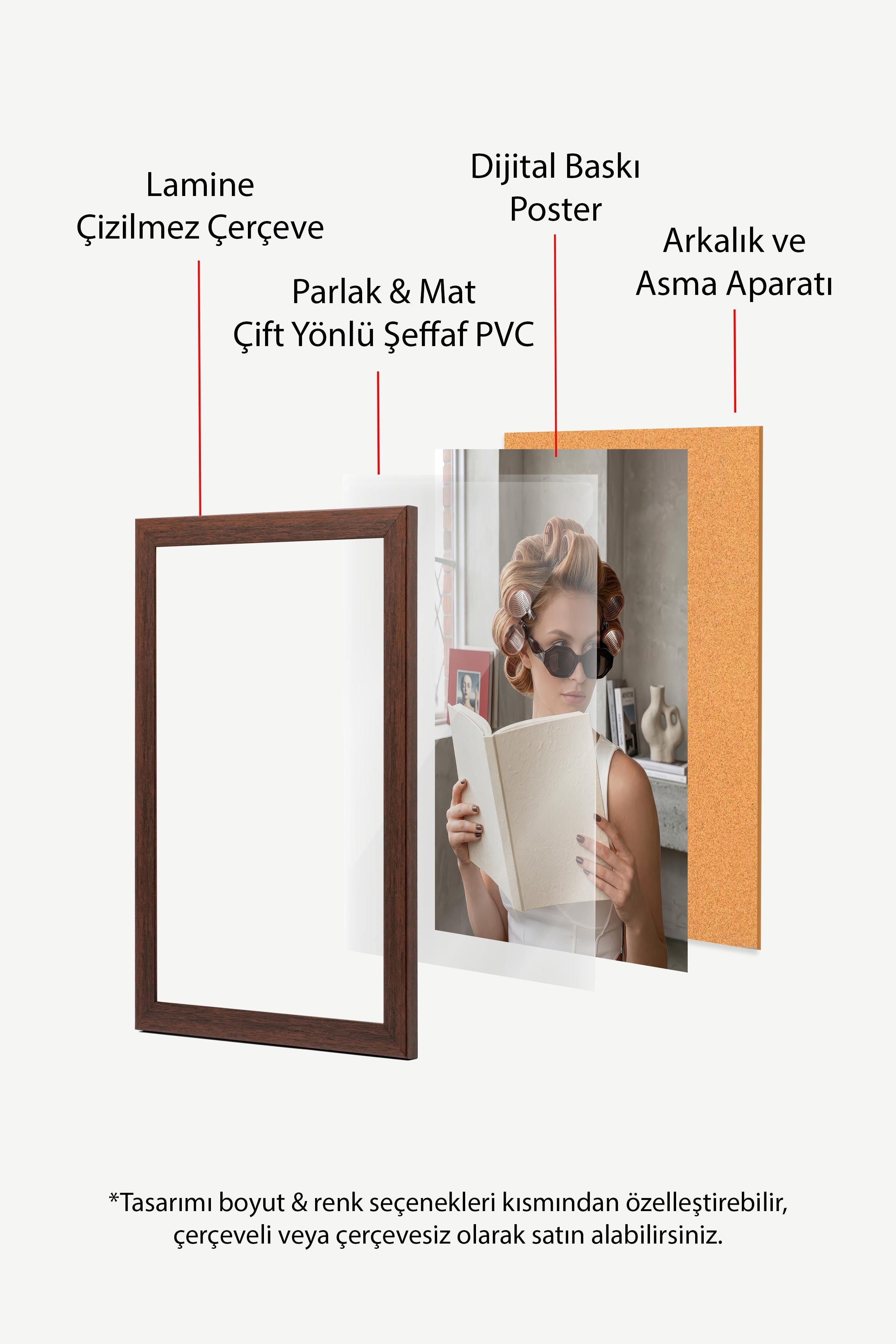 Kadın ve Kitap Posteri, Kahverengi Çerçeveli Poster, Old Money Serisi, NO:113133