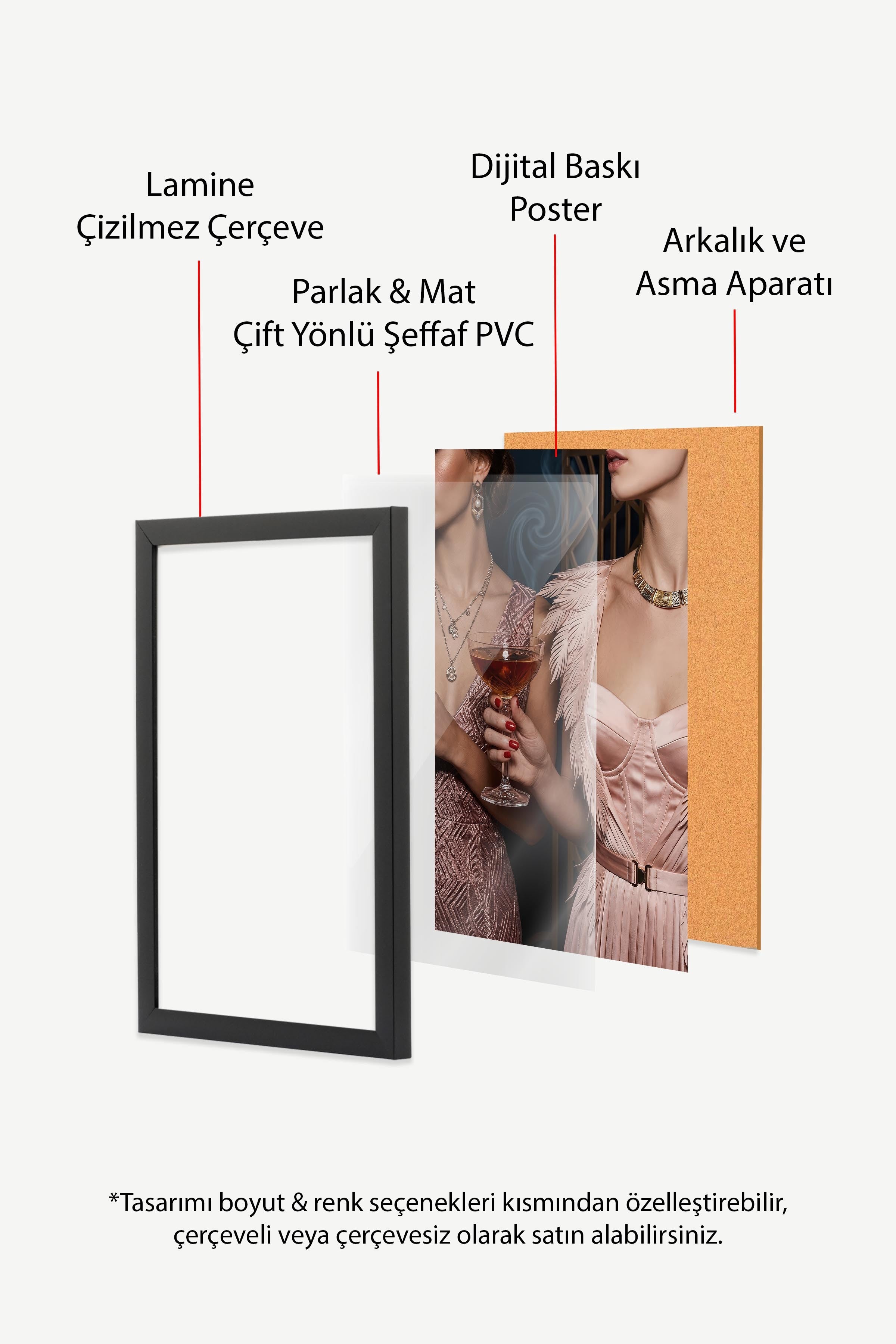 Kadın ve Kokteyl Bardağı Posteri, Siyah Çerçeveli Poster, Old Money Serisi, NO:113208