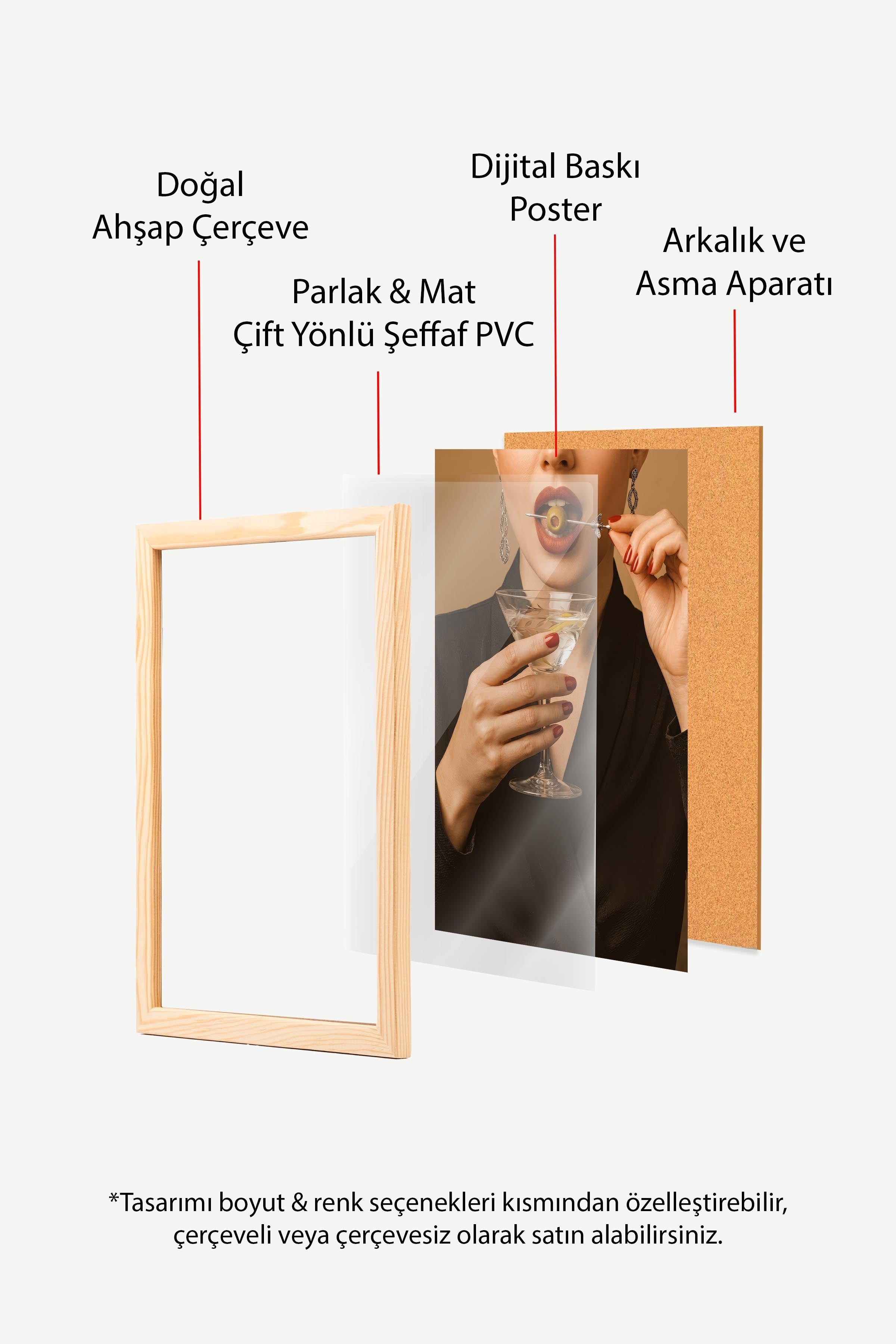 Kadın ve Kokteyl Posteri, Ahşap Çerçeveli Poster, Old Money Serisi, NO:113134