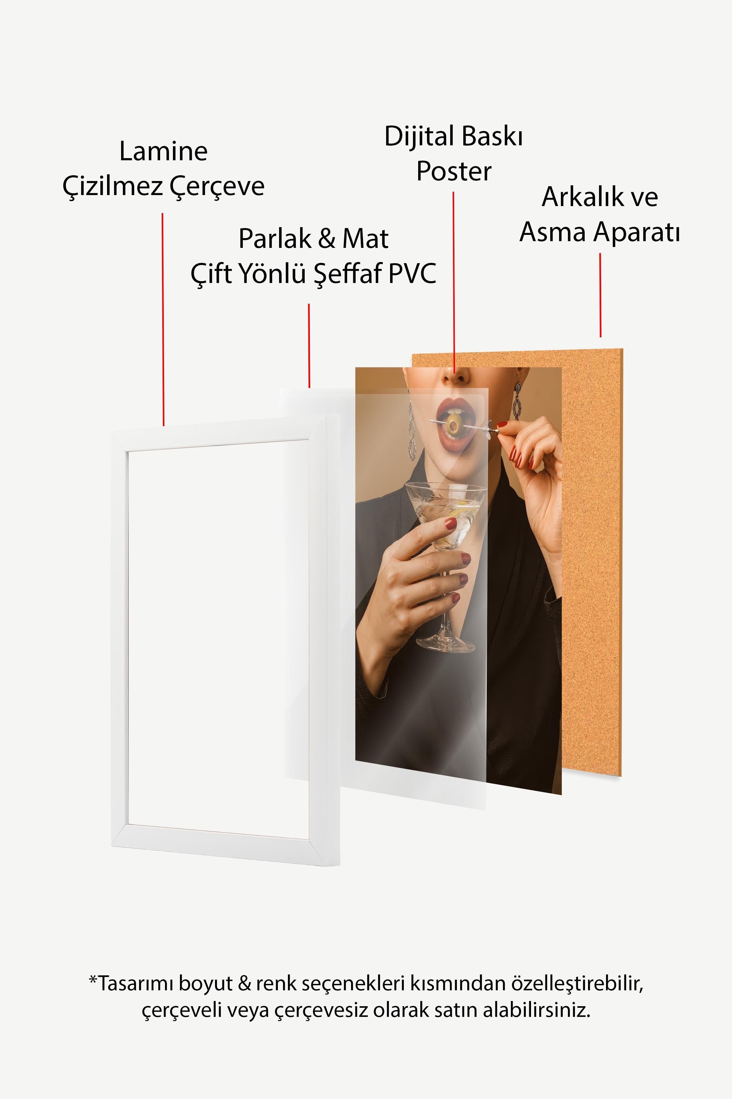 Kadın ve Kokteyl Posteri, Beyaz Çerçeveli Poster, Old Money Serisi, NO:113134