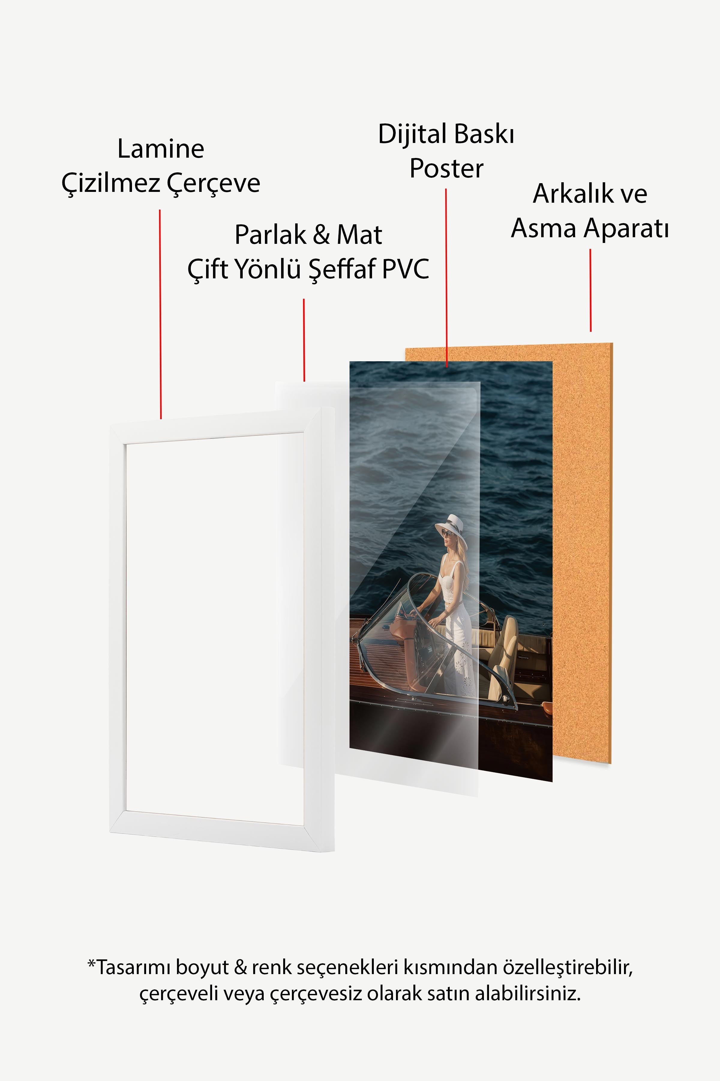 Kadın ve Tekne Posteri, Beyaz Çerçeveli Poster, Old Money Serisi, NO:113169