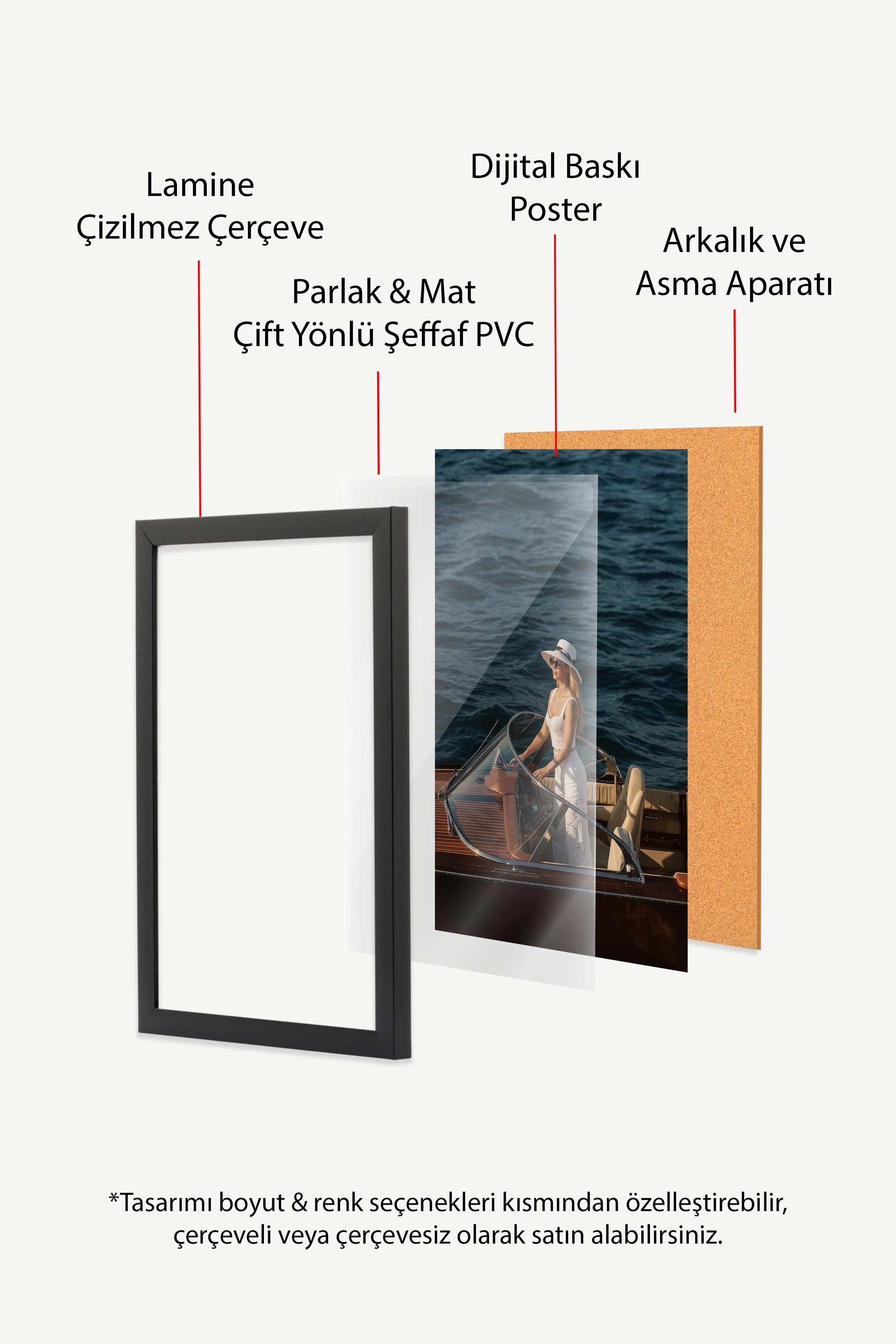 Kadın ve Tekne Posteri, Siyah Çerçeveli Poster, Old Money Serisi, NO:113169